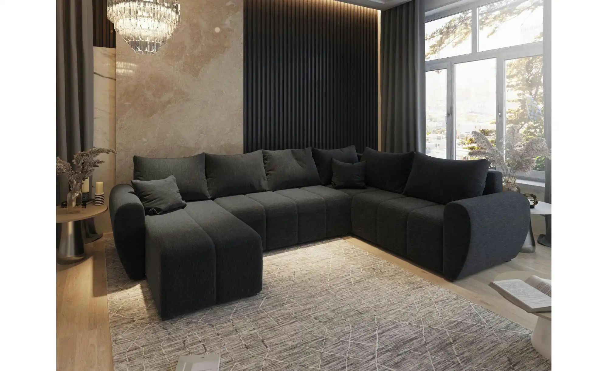 Thumbnail - MASSENO Wohnlandschaft  Madison ¦ schwarz ¦ Maße (cm): B: 303 H: 82 Polstermöbel > Sofas > Schlafsofas - Höffner