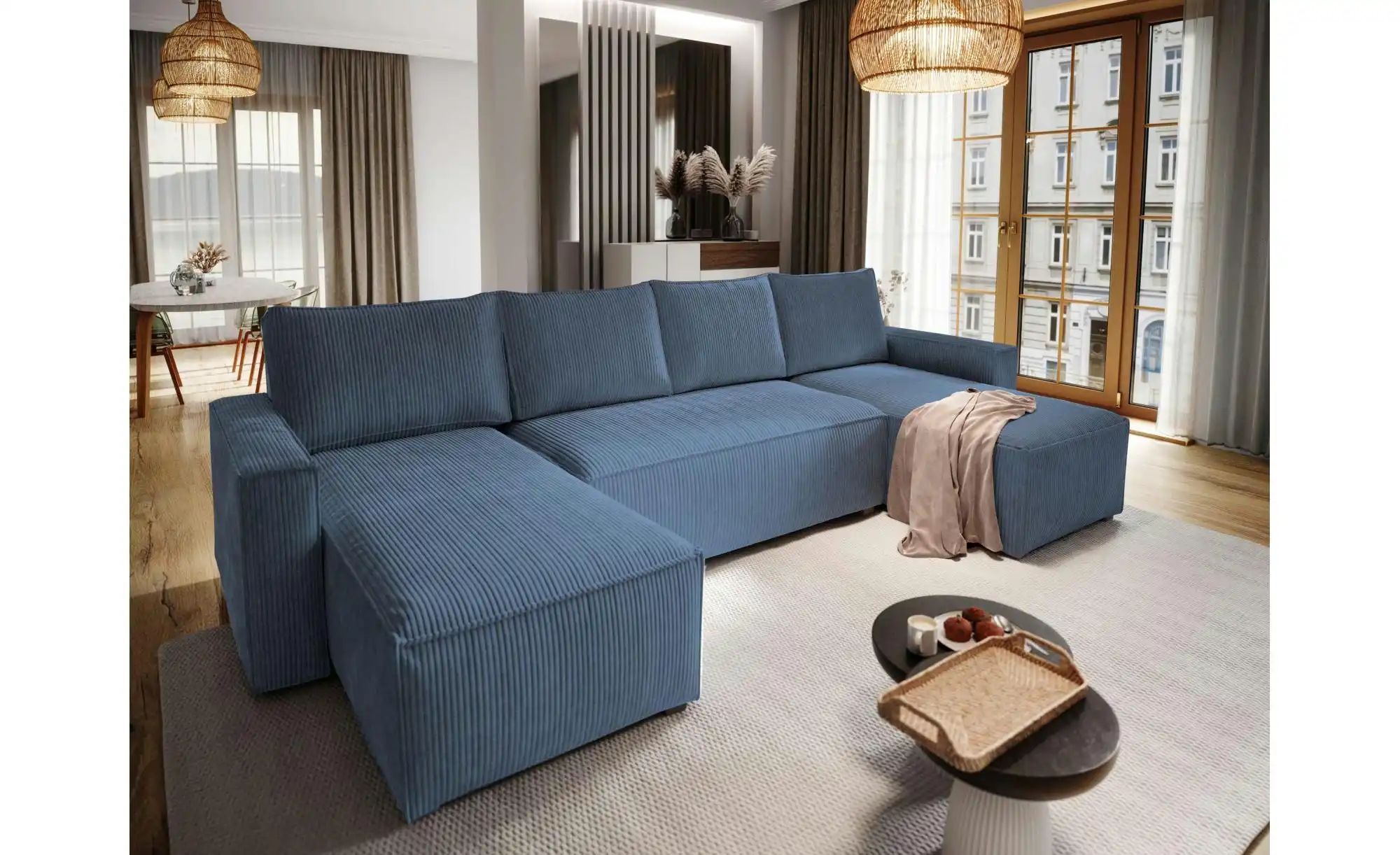 Thumbnail - MASSENO Wohnlandschaft mit Schlaffunktion Aspra ¦ blau ¦ Maße (cm): B: 295 H: 85 Polstermöbel > Sofas > Schlafsofas - Hö...