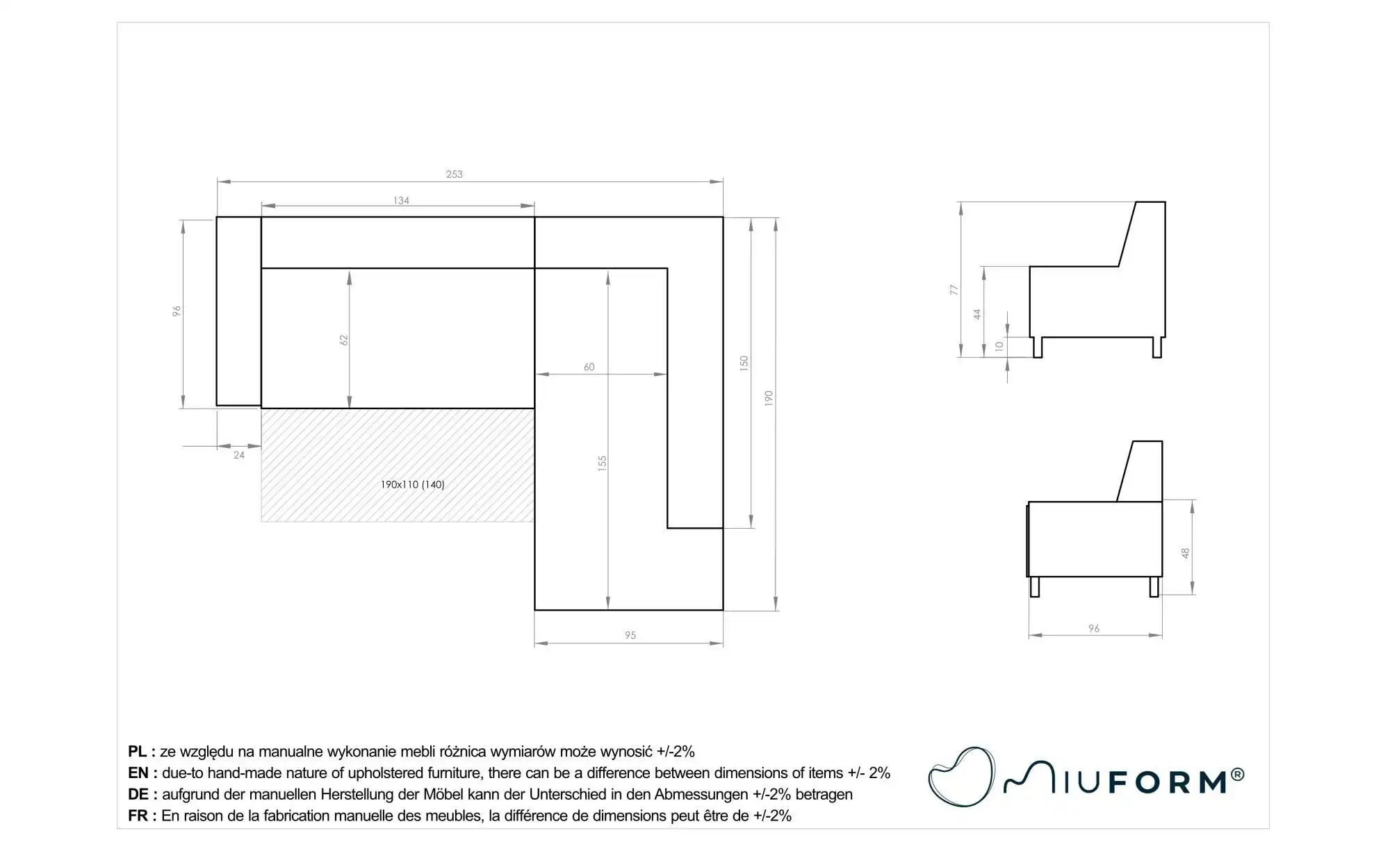Miuform Ecksofa mit Schlaffunktion   ¦ schwarz ¦ Maße (cm): B: 253 H: 77 Po günstig online kaufen