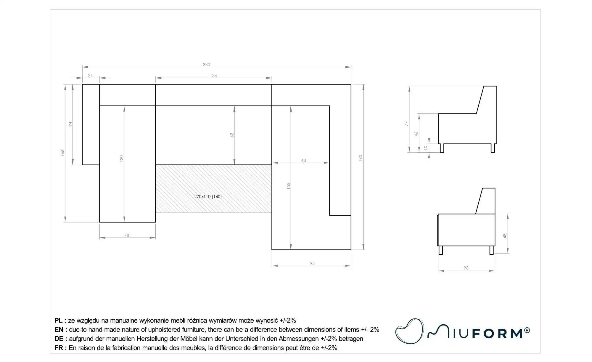 Miuform Wohnlandschaften mit Funktion   ¦ grau ¦ Maße (cm): B: 330 H: 77 Po günstig online kaufen