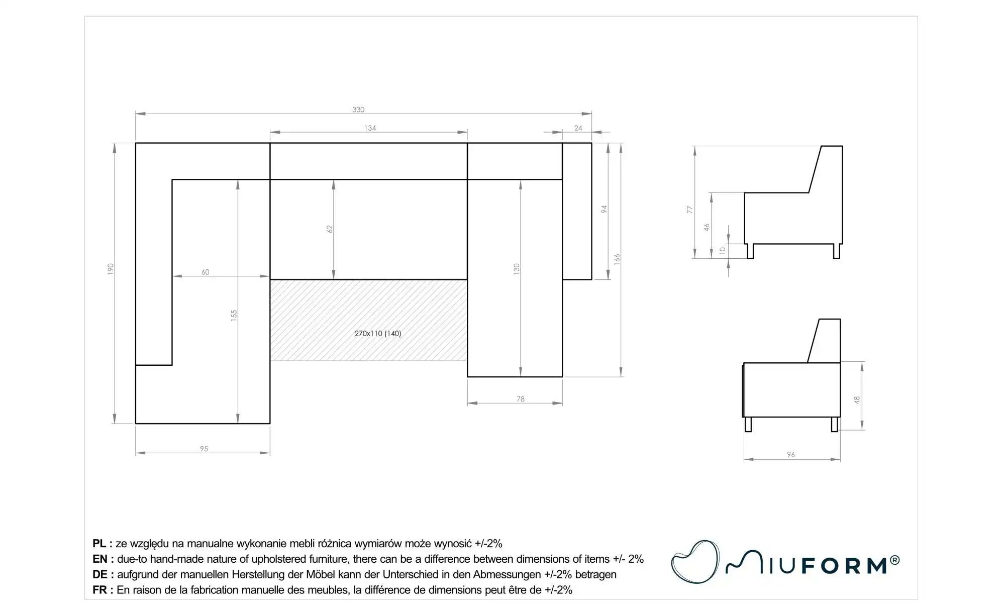 Miuform Wohnlandschaften mit Funktion   ¦ grau ¦ Maße (cm): B: 330 H: 77 Po günstig online kaufen