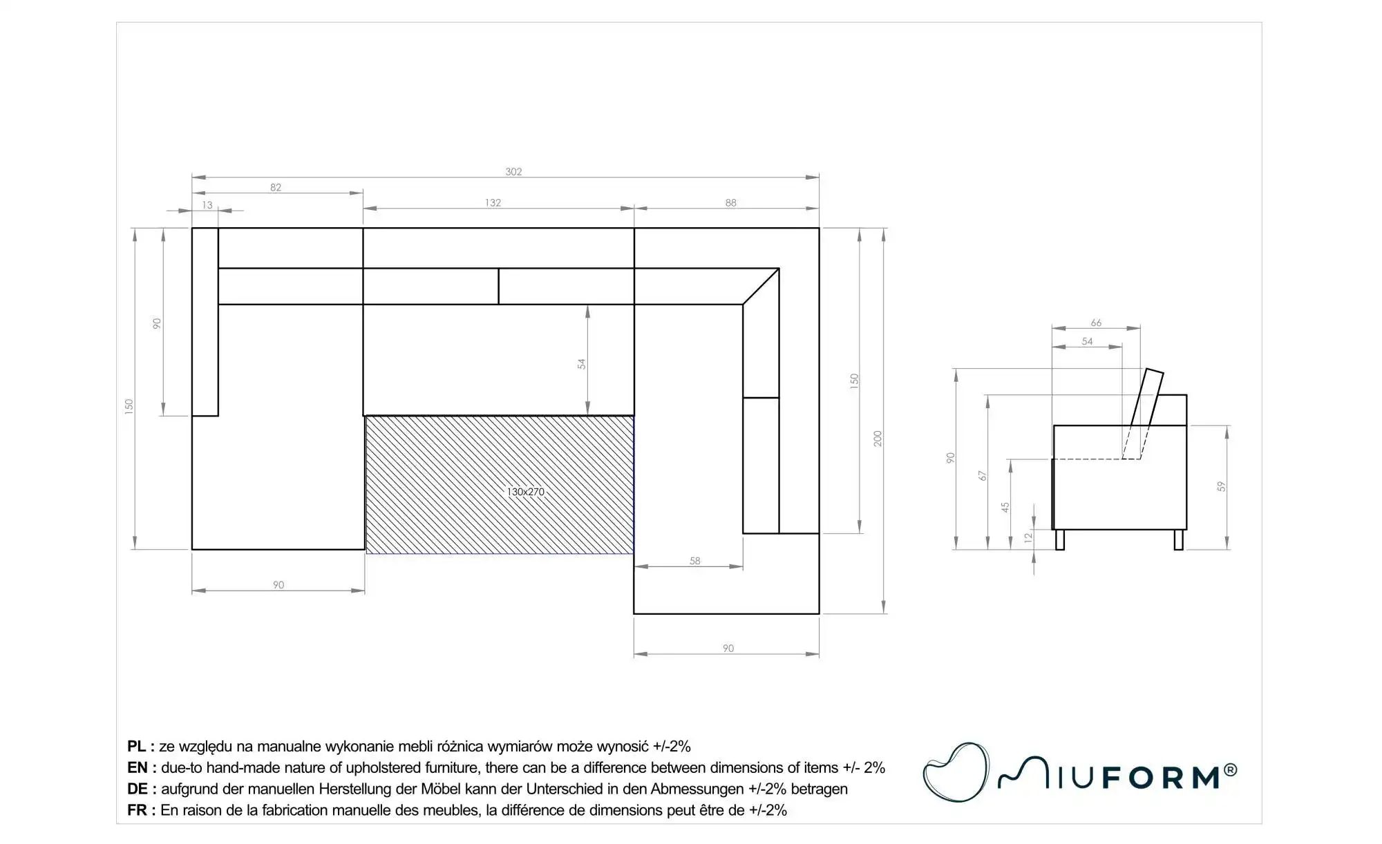 Miuform Wohnlandschaften mit Funktion   ¦ blau ¦ Maße (cm): B: 302 H: 90 Po günstig online kaufen