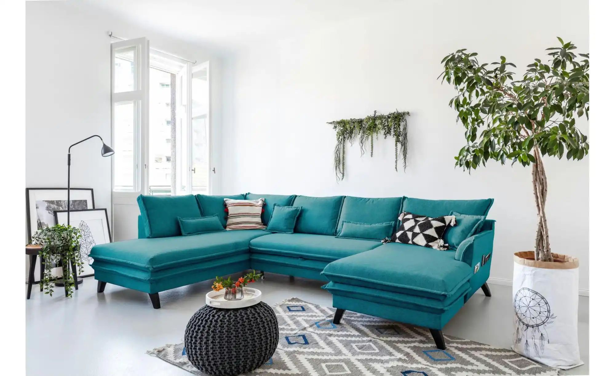 Miuform Wohnlandschaft mit Schlaffunktion Charming Charlie ¦ türkis/petrol günstig online kaufen