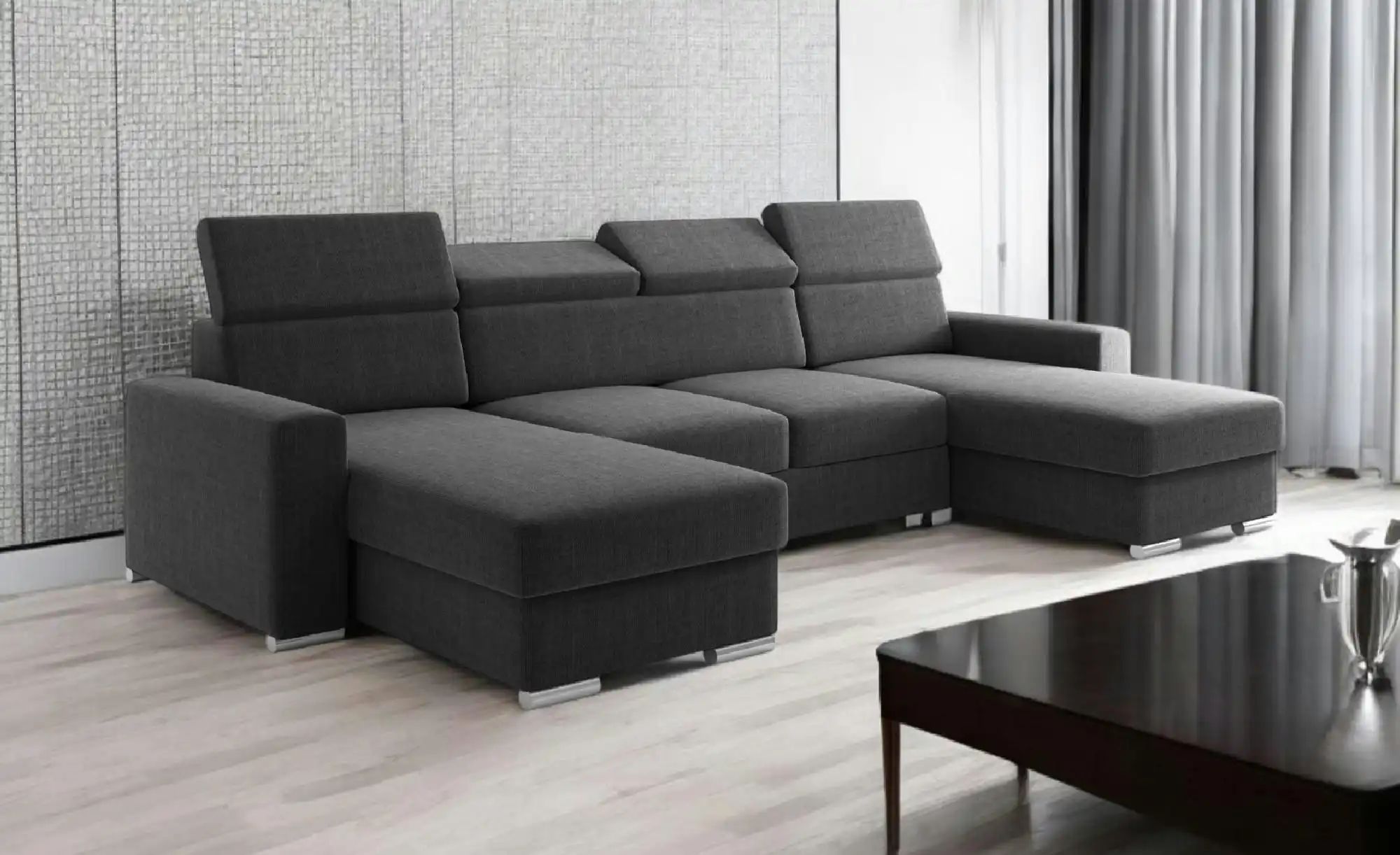 Thumbnail - Wohnlandschaft mit Schlaffunktion Valencia ¦ schwarz ¦ Maße (cm): B: 305 H: 79 Polstermöbel > Sofas > Schlafsofas - Höff...