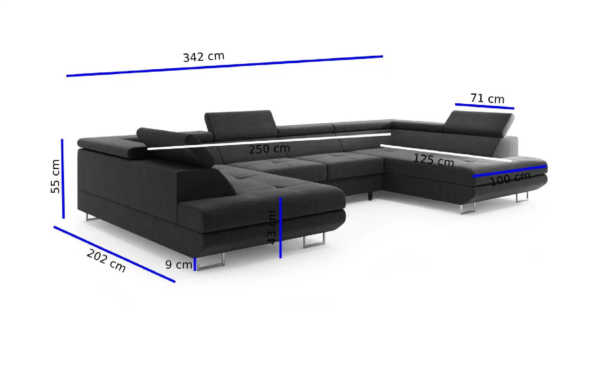 Thumbnail - Wohnlandschaft mit Schlaffunktion Memphis ¦ schwarz ¦ Maße (cm): B: 342 H: 55 Polstermöbel > Sofas > Schlafsofas - Höffn...