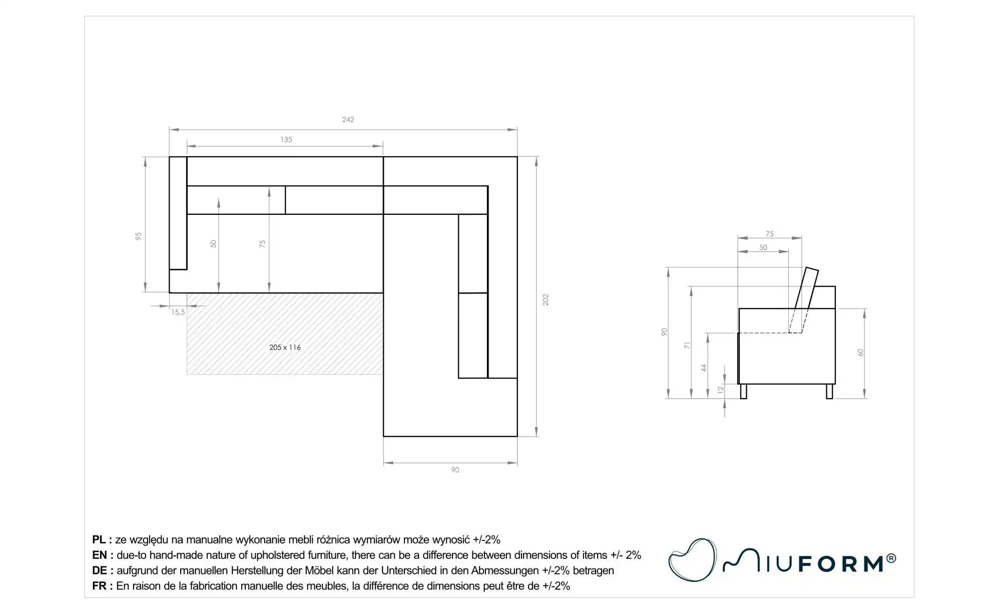 Miuform Ecksofa mit Schlaffuntkion Scandic Lagom ¦ grau ¦ Maße (cm): B: 242 günstig online kaufen