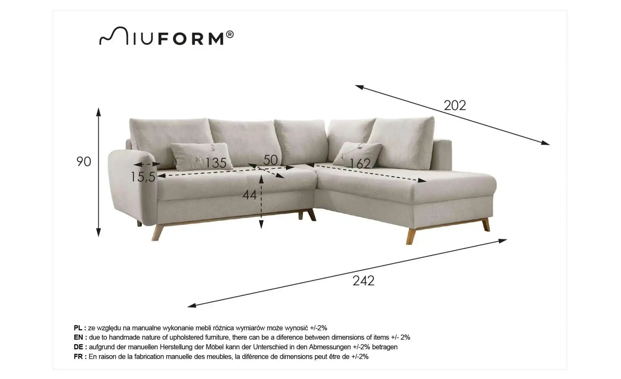 Thumbnail - Miuform Ecksofa mit Schlaffuntkion Scandic Lagom ¦ rot ¦ Maße (cm): B: 242 H: 90 Polstermöbel > Sofas > Ecksofas - Höffn...