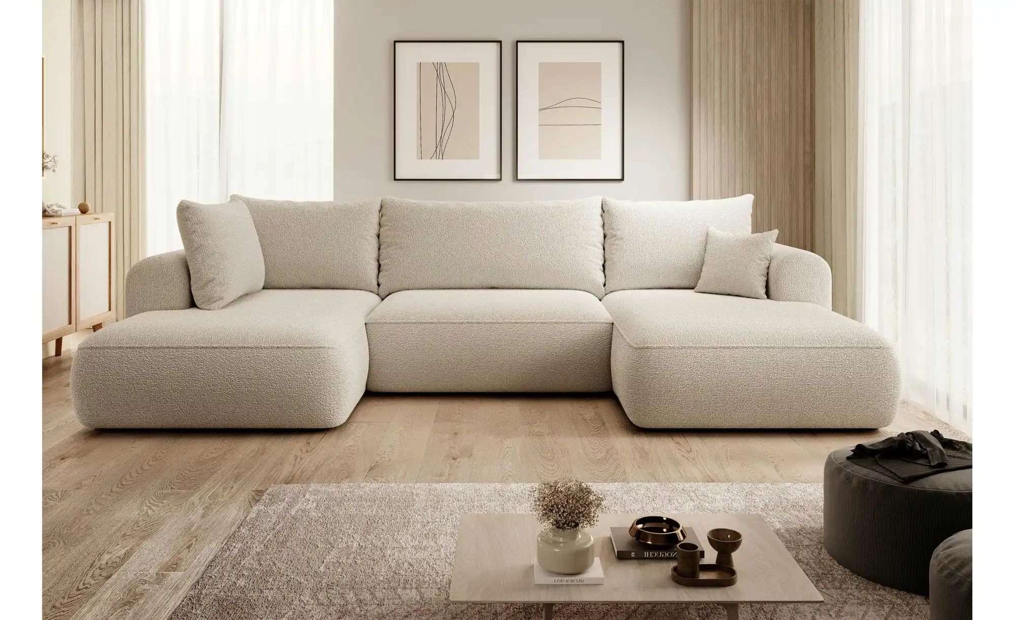 Wohnlandschaft mit Schlaffunktion Ovo ¦ beige ¦ Maße (cm): B: 375 H: 95 Pol günstig online kaufen