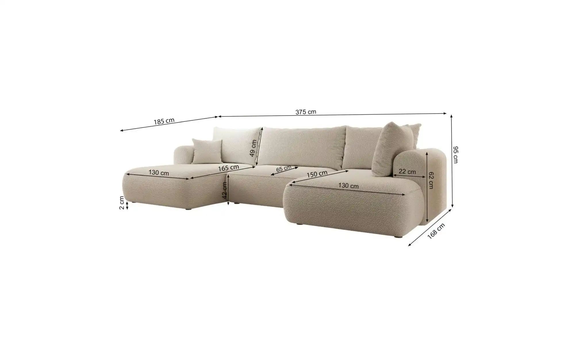 Wohnlandschaft mit Schlaffunktion Ovo ¦ creme ¦ Maße (cm): B: 375 H: 95 Pol günstig online kaufen