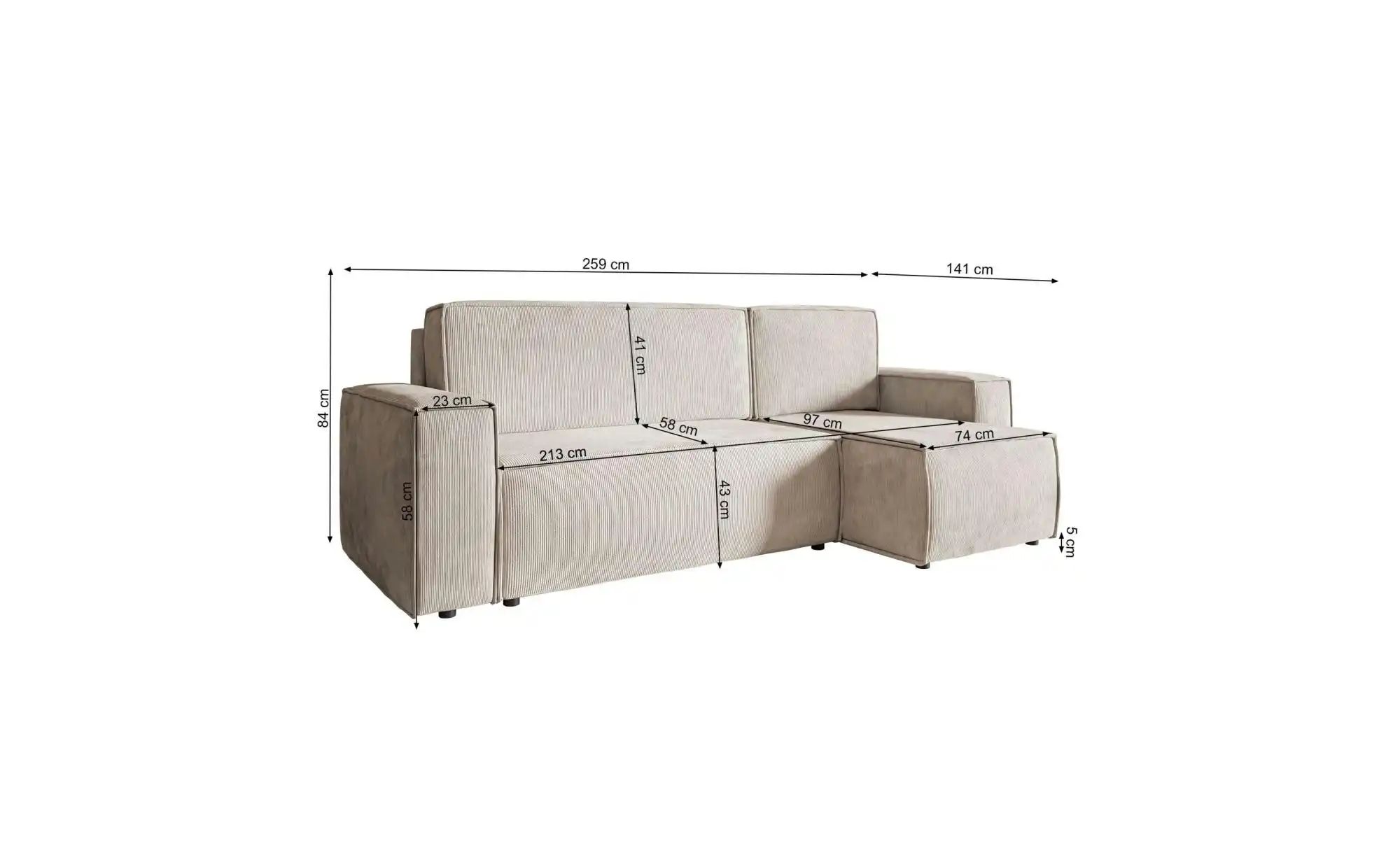 Ecksofa mit Schlaffunktion Copertino ¦ grau ¦ Maße (cm): B: 259 H: 84 Polst günstig online kaufen