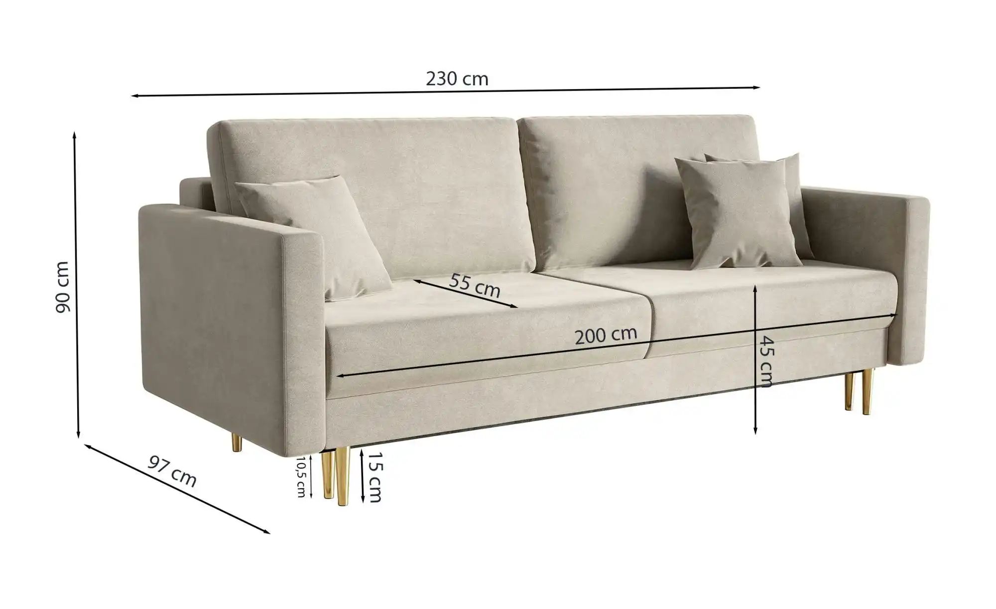 Thumbnail - Selsey Einzelsofa mit Schlaffunktion Valico ¦ grau ¦ Maße (cm): B: 230 H: 90 Polstermöbel > Sofas > 3-Sitzer - Höffner