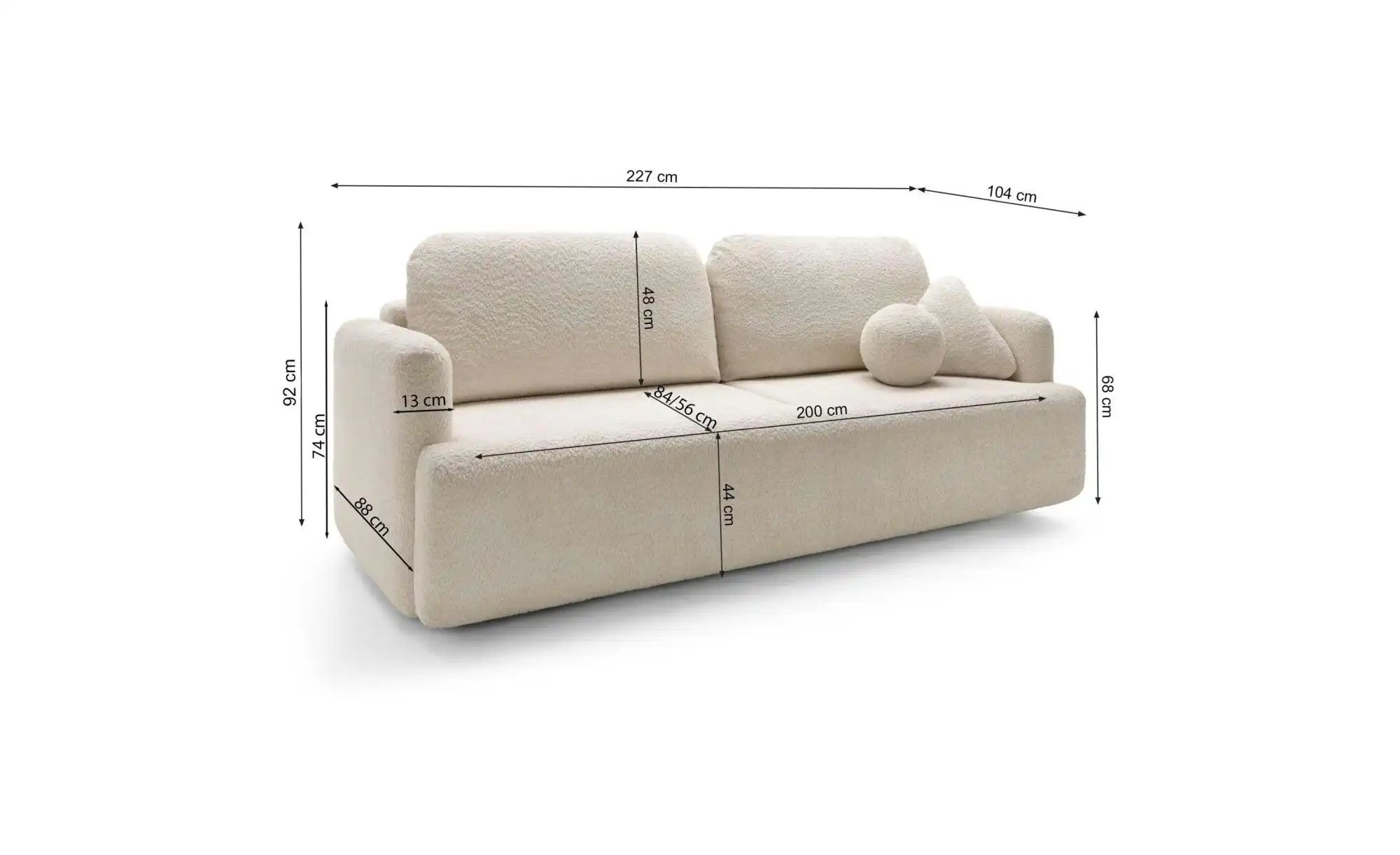 Einzelsofa mit Schlaffunktion Lambina ¦ beige ¦ Maße (cm): B: 227 H: 92 Pol günstig online kaufen