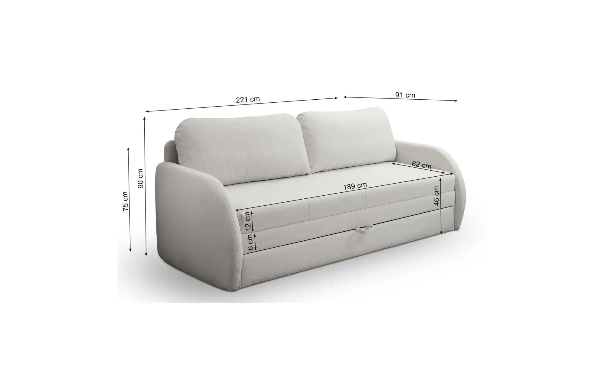 Thumbnail - Selsey Einzelsofa mit Schlaffunktion Diego ¦ grau ¦ Maße (cm): B: 221 H: 90 Polstermöbel > Sofas > 3-Sitzer - Höffner