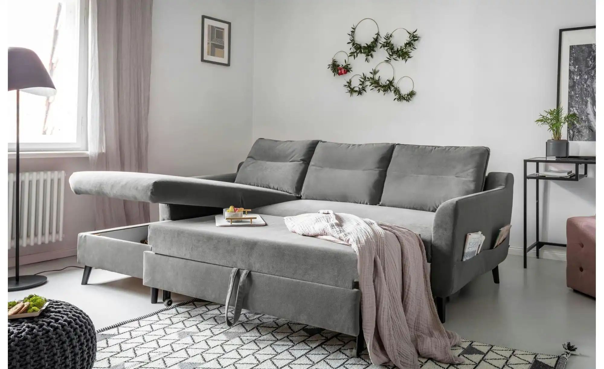 Thumbnail - Miuform Ecksofa mit Schlaffunktion Stylish Stan ¦ grau ¦ Maße (cm): B: 224 H: 90 Polstermöbel > Sofas > Ecksofas - Höffn...