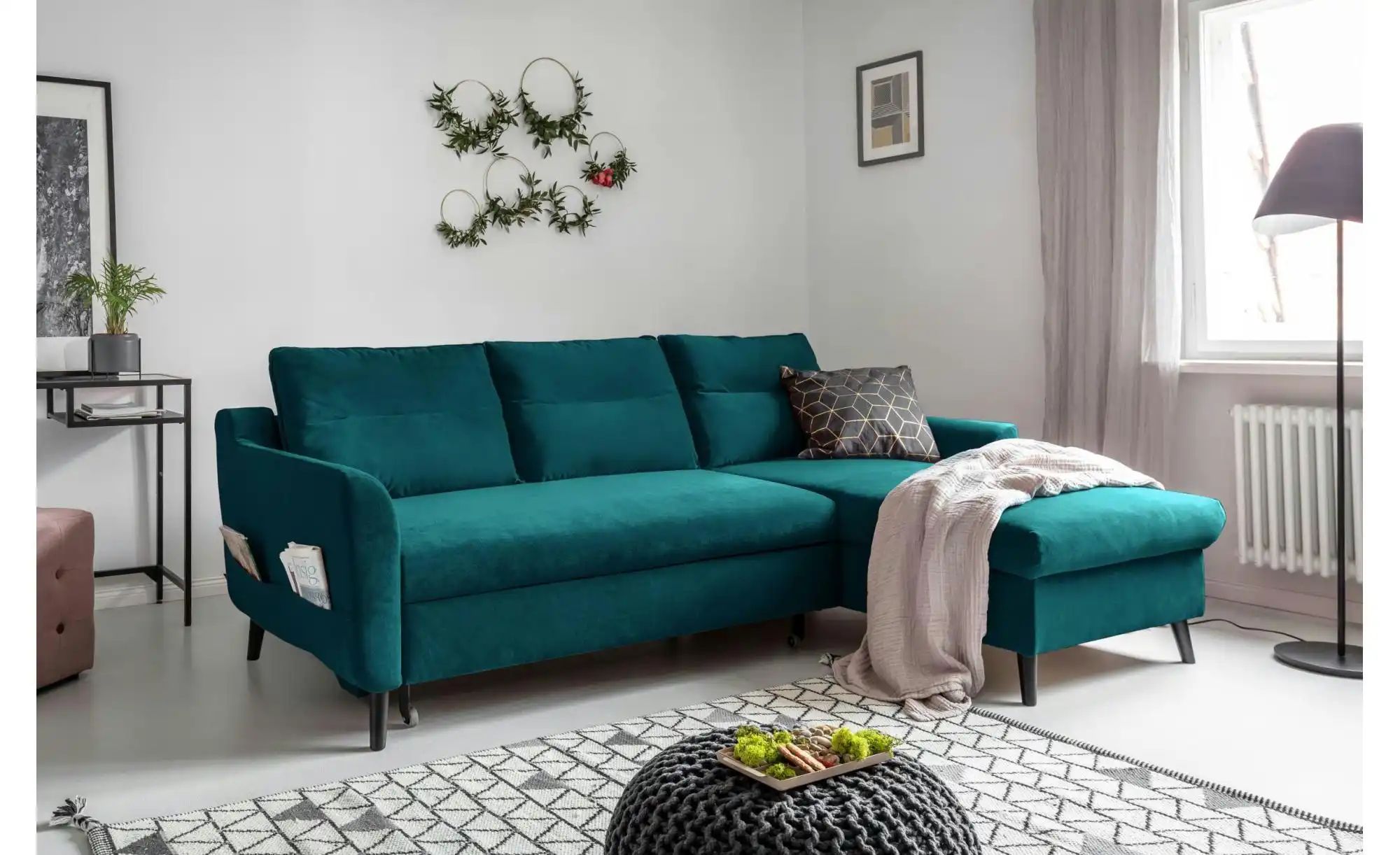 Thumbnail - Miuform Ecksofa mit Schlaffunktion Stylish Stan ¦ türkis/petrol ¦ Maße (cm): B: 224 H: 90 Polstermöbel > Sofas > Ecksofa...