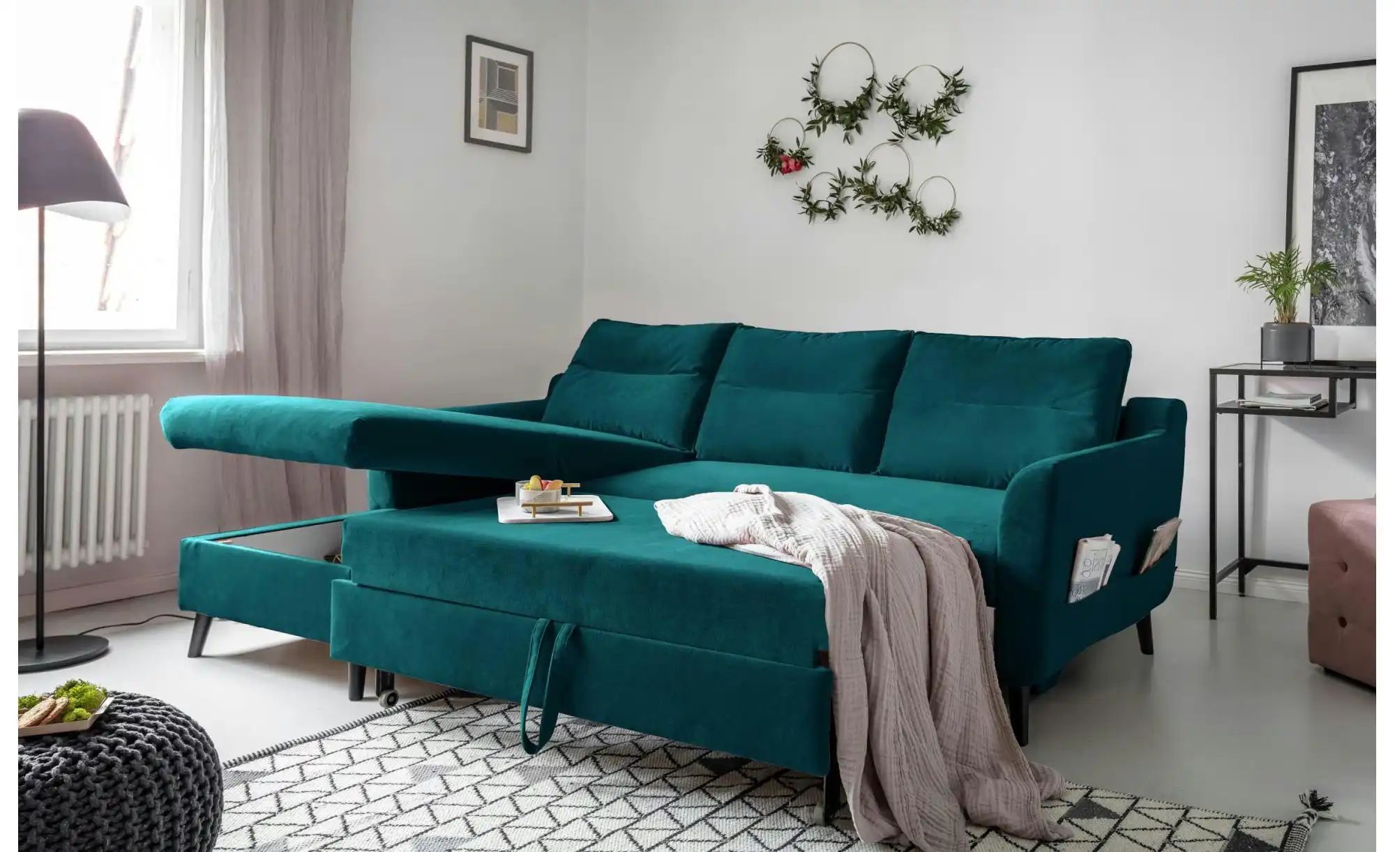 Thumbnail - Miuform Ecksofa mit Schlaffunktion Stylish Stan ¦ türkis/petrol ¦ Maße (cm): B: 224 H: 90 Polstermöbel > Sofas > Ecksofa...