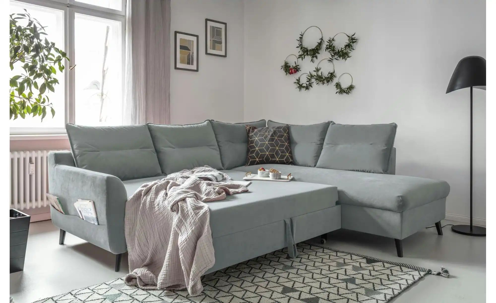 Thumbnail - Miuform Ecksofa mit Schlaffunktion Stylish Stan ¦ blau ¦ Maße (cm): B: 228 H: 90 Polstermöbel > Sofas > Ecksofas - Höffn...