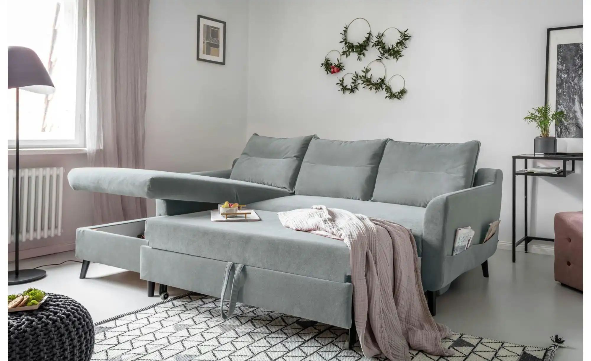 Thumbnail - Miuform Ecksofa mit Schlaffunktion Stylish Stan ¦ blau ¦ Maße (cm): B: 224 H: 90 Polstermöbel > Sofas > Ecksofas - Höffn...