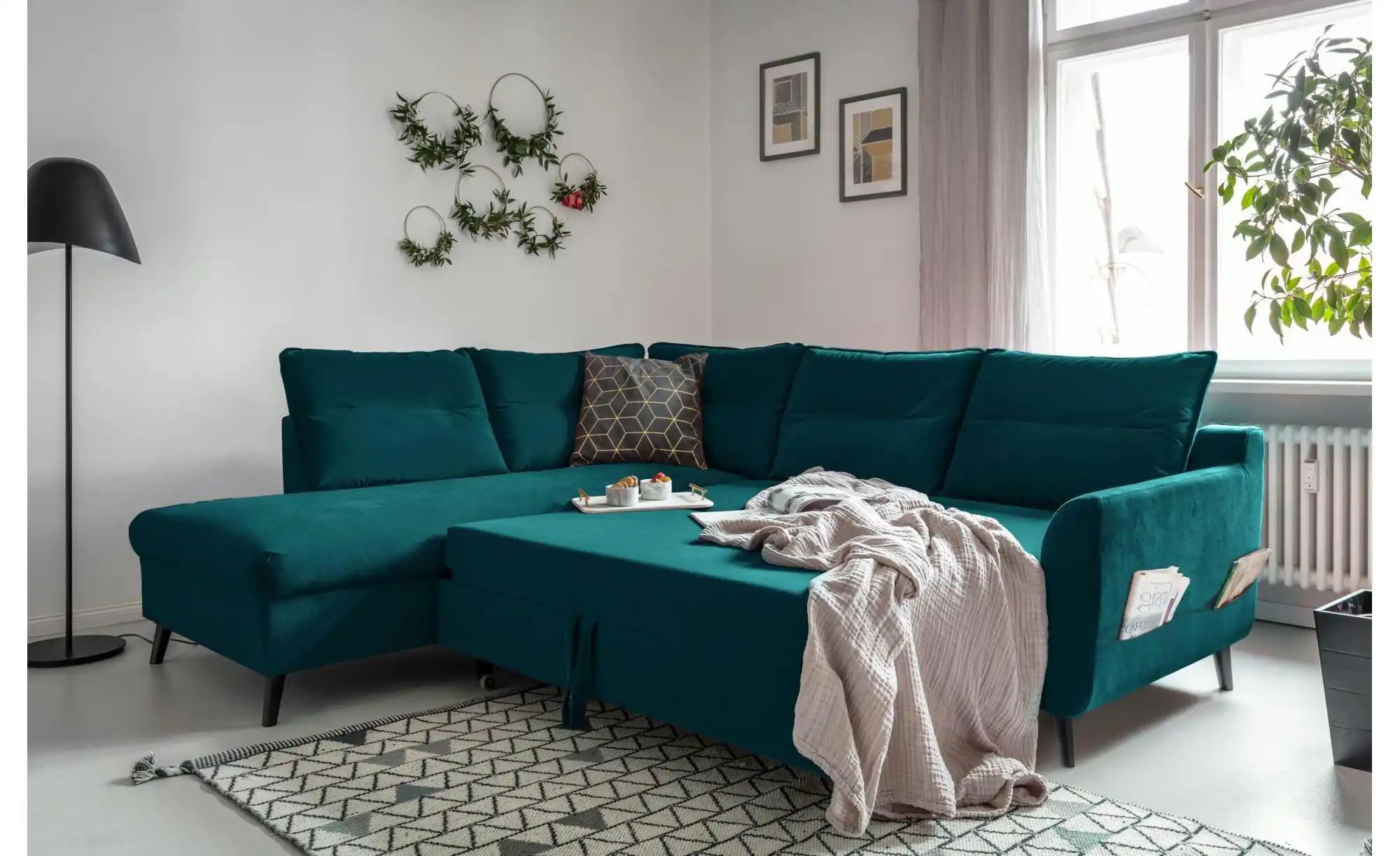 Thumbnail - Miuform Ecksofa mit Schlaffunktion Stylish Stan ¦ türkis/petrol ¦ Maße (cm): B: 228 H: 90 Polstermöbel > Sofas > Ecksofa...