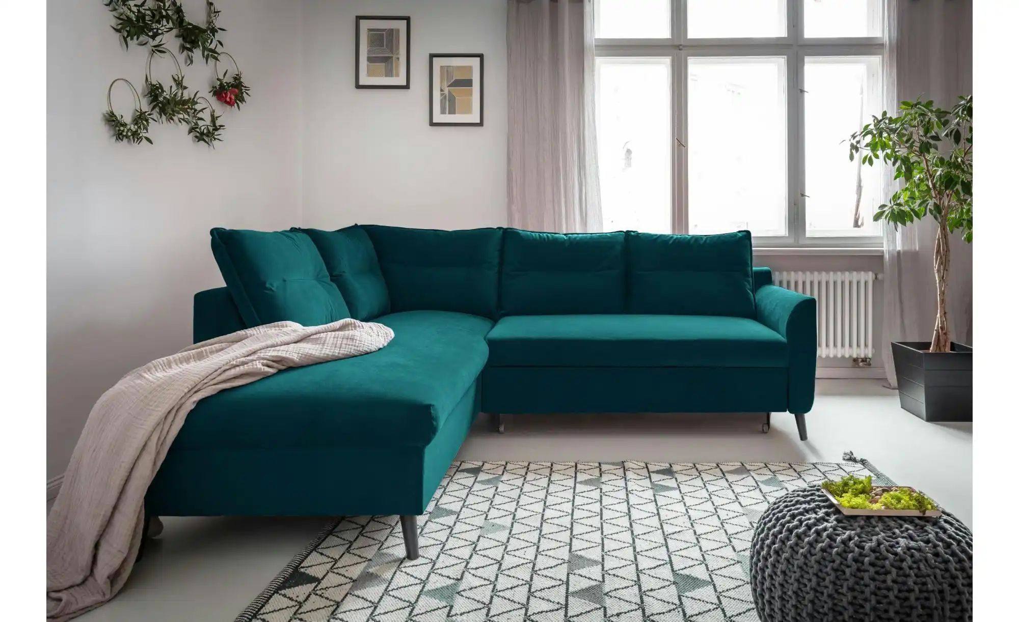 Thumbnail - Miuform Ecksofa mit Schlaffunktion Stylish Stan ¦ türkis/petrol ¦ Maße (cm): B: 228 H: 90 Polstermöbel > Sofas > Ecksofa...