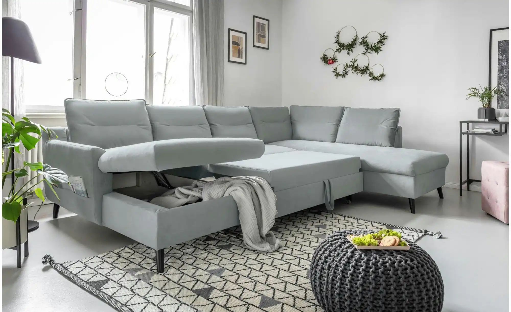 Thumbnail - Miuform Wohnlandschaft mit Schlaffunktion Stylish Stan ¦ blau ¦ Maße (cm): B: 300 H: 90 Polstermöbel > Sofas > Wohnlands...