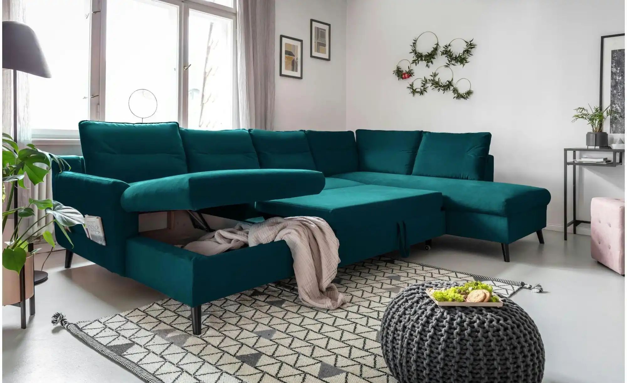 Thumbnail - Miuform Wohnlandschaft mit Schlaffunktion Stylish Stan ¦ türkis/petrol ¦ Maße (cm): B: 300 H: 90 Polstermöbel > Sofas > ...
