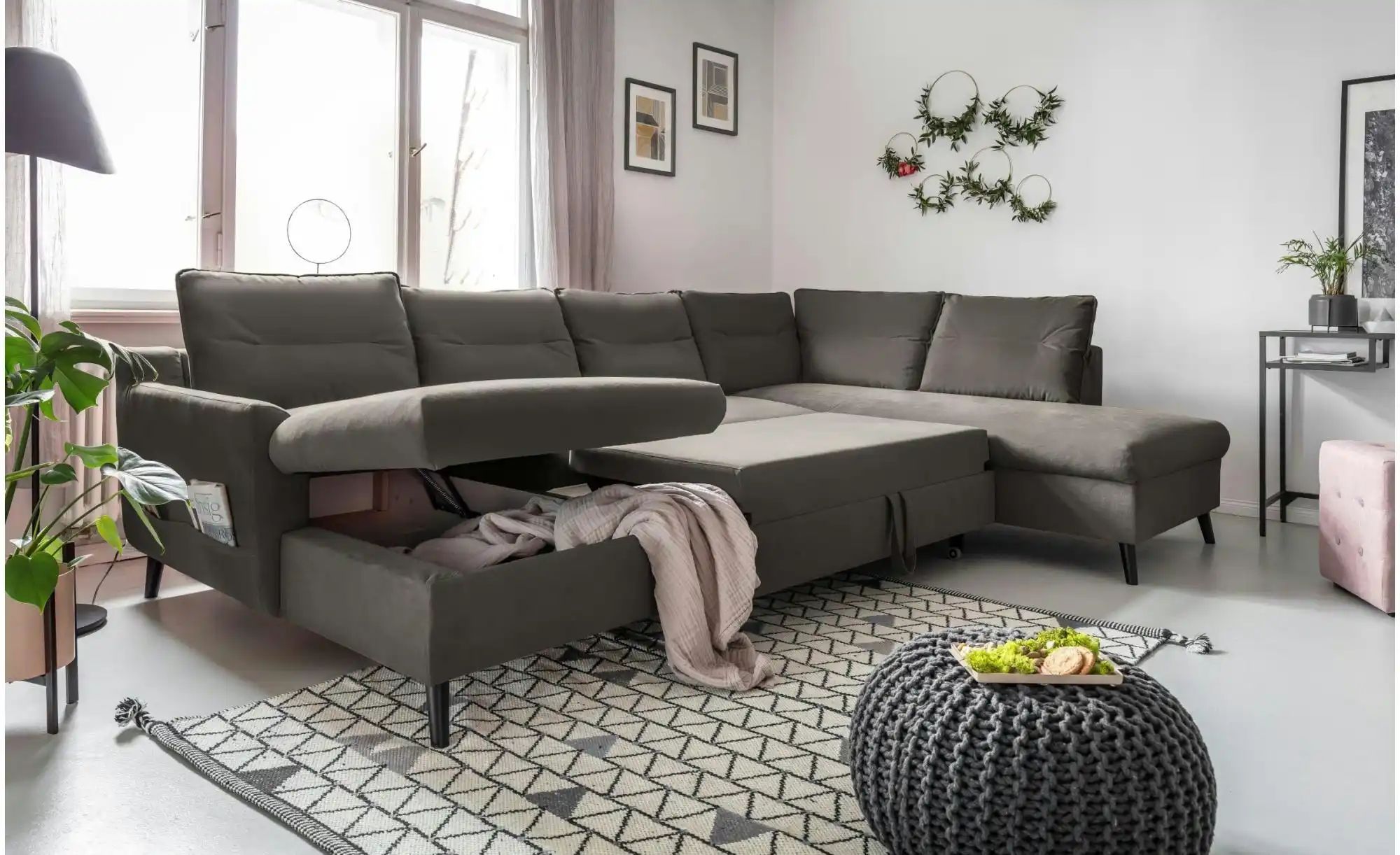 Miuform Wohnlandschaft mit Schlaffunktion Stylish Stan ¦ grau ¦ Maße (cm): günstig online kaufen