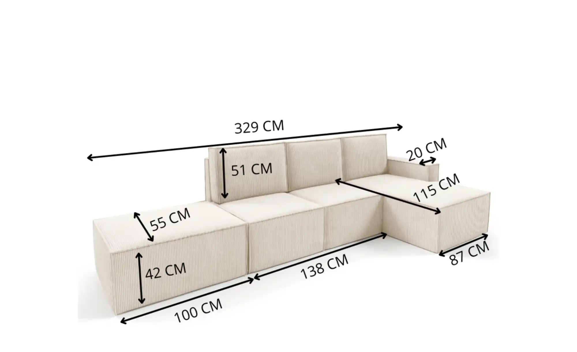 Thumbnail - Ecksofa mit Pouf Orto ¦ gelb ¦ Maße (cm): B: 329 H: 93 Polstermöbel > Sofas > Ecksofas - Höffner