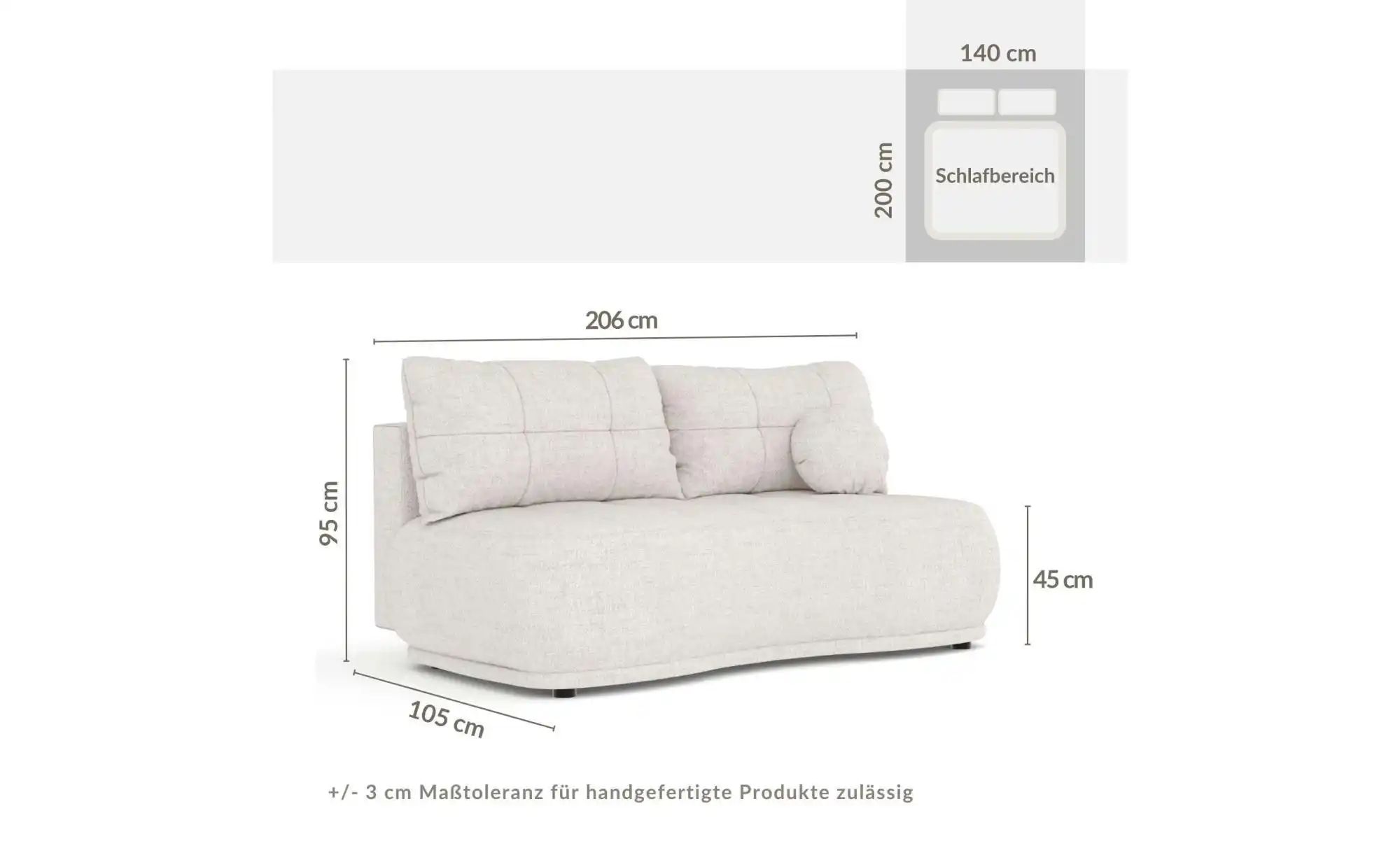 Einzelsofa ¦ beige ¦ Maße (cm): B: 206 H: 95 Polstermöbel > Sofas > 3-Sit günstig online kaufen