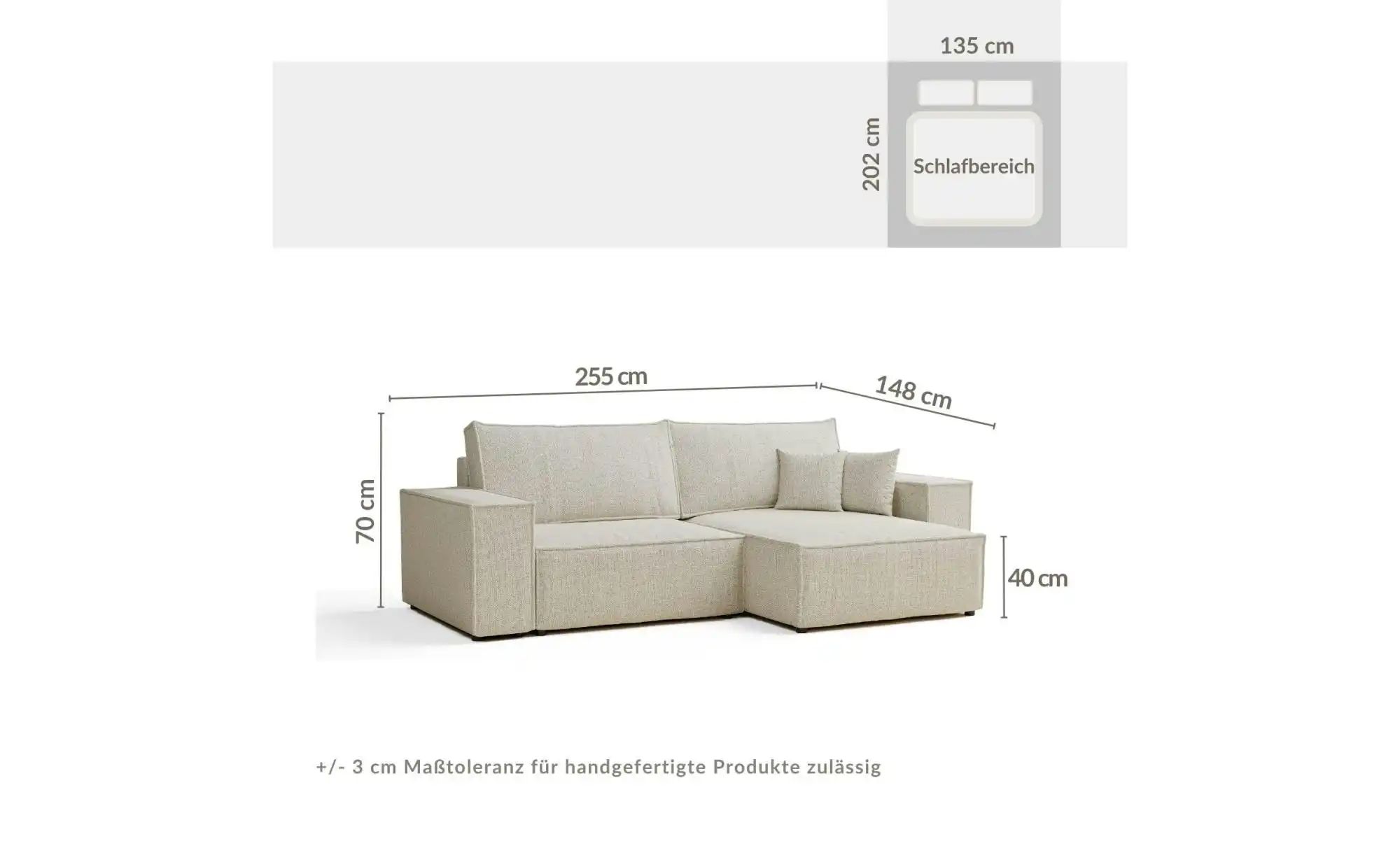 Ecksofa   ¦ creme ¦ Maße (cm): B: 255 H: 70 Polstermöbel > Sofas > Ecksofas günstig online kaufen