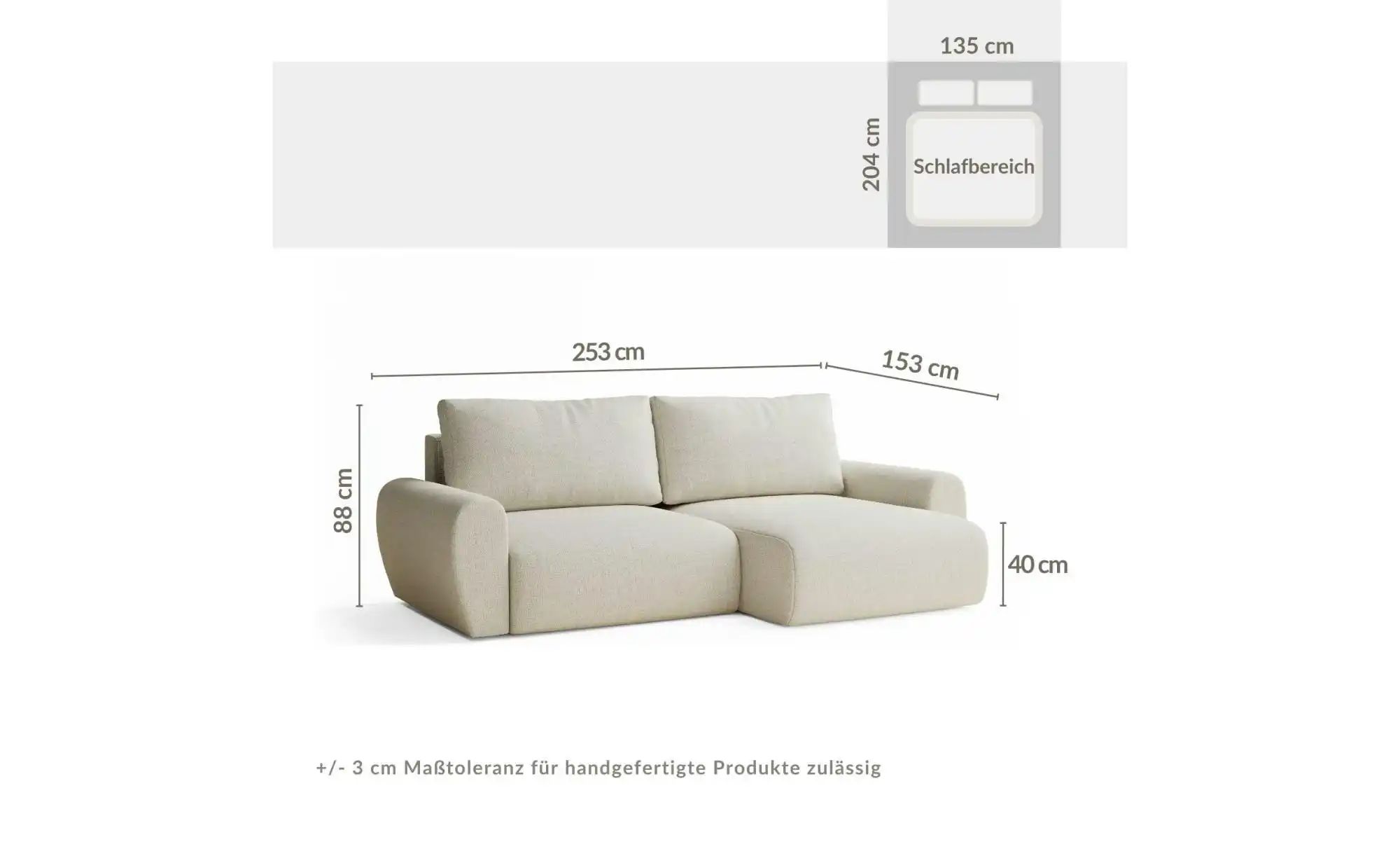 Ecksofa  Numba ¦ creme ¦ Maße (cm): B: 253 H: 88 Polstermöbel > Sofas > 3-S günstig online kaufen