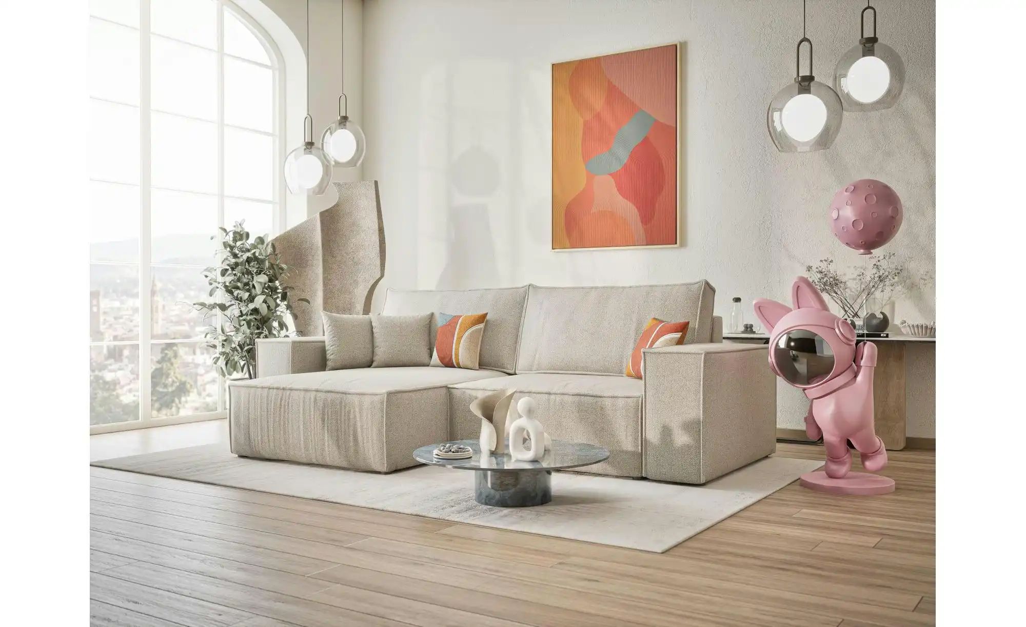 Ecksofa   ¦ beige ¦ Maße (cm): B: 255 H: 70 Polstermöbel > Sofas > 3-Sitzer günstig online kaufen