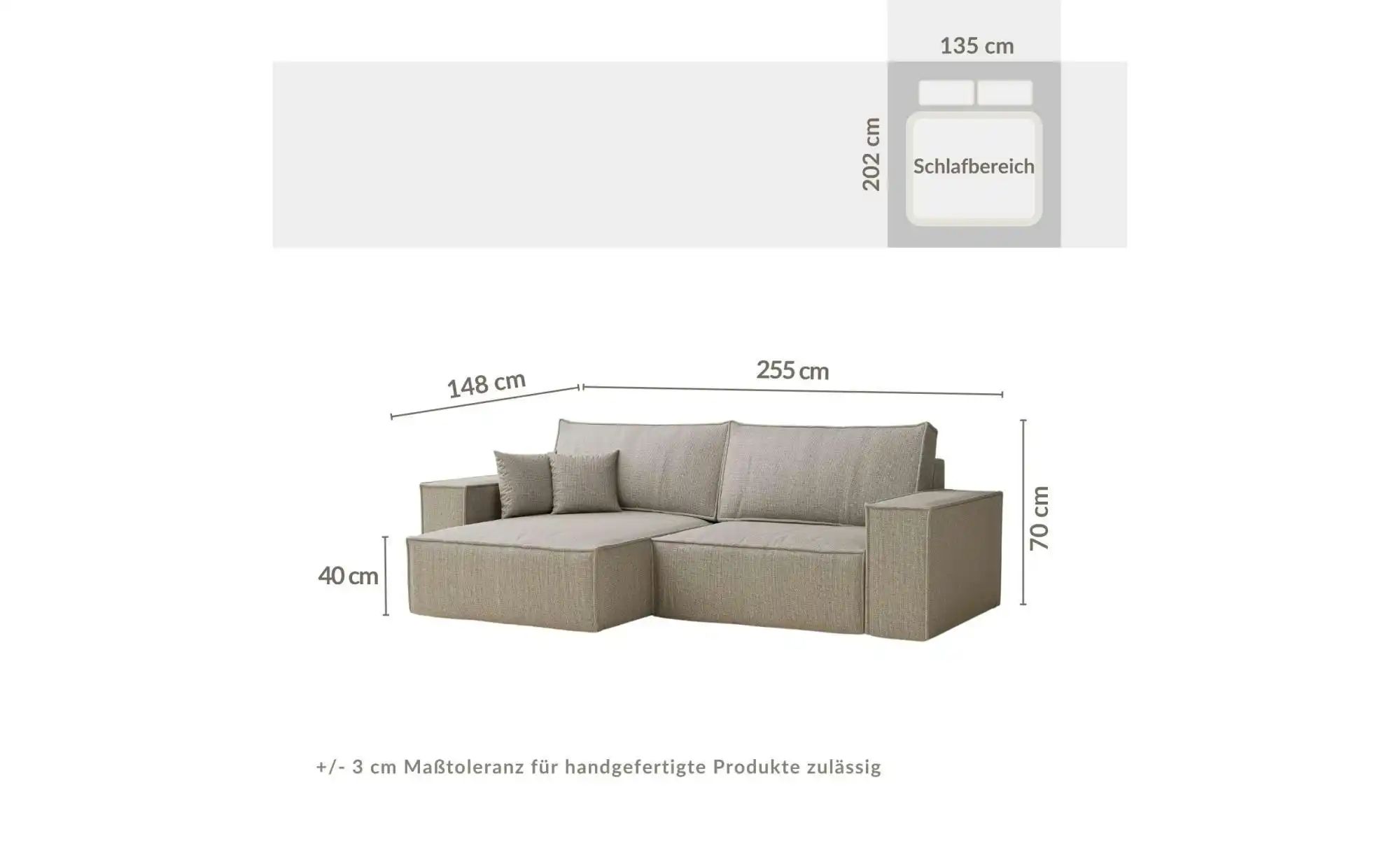Ecksofa   ¦ grau ¦ Maße (cm): B: 255 H: 70 Polstermöbel > Sofas > 3-Sitzer günstig online kaufen