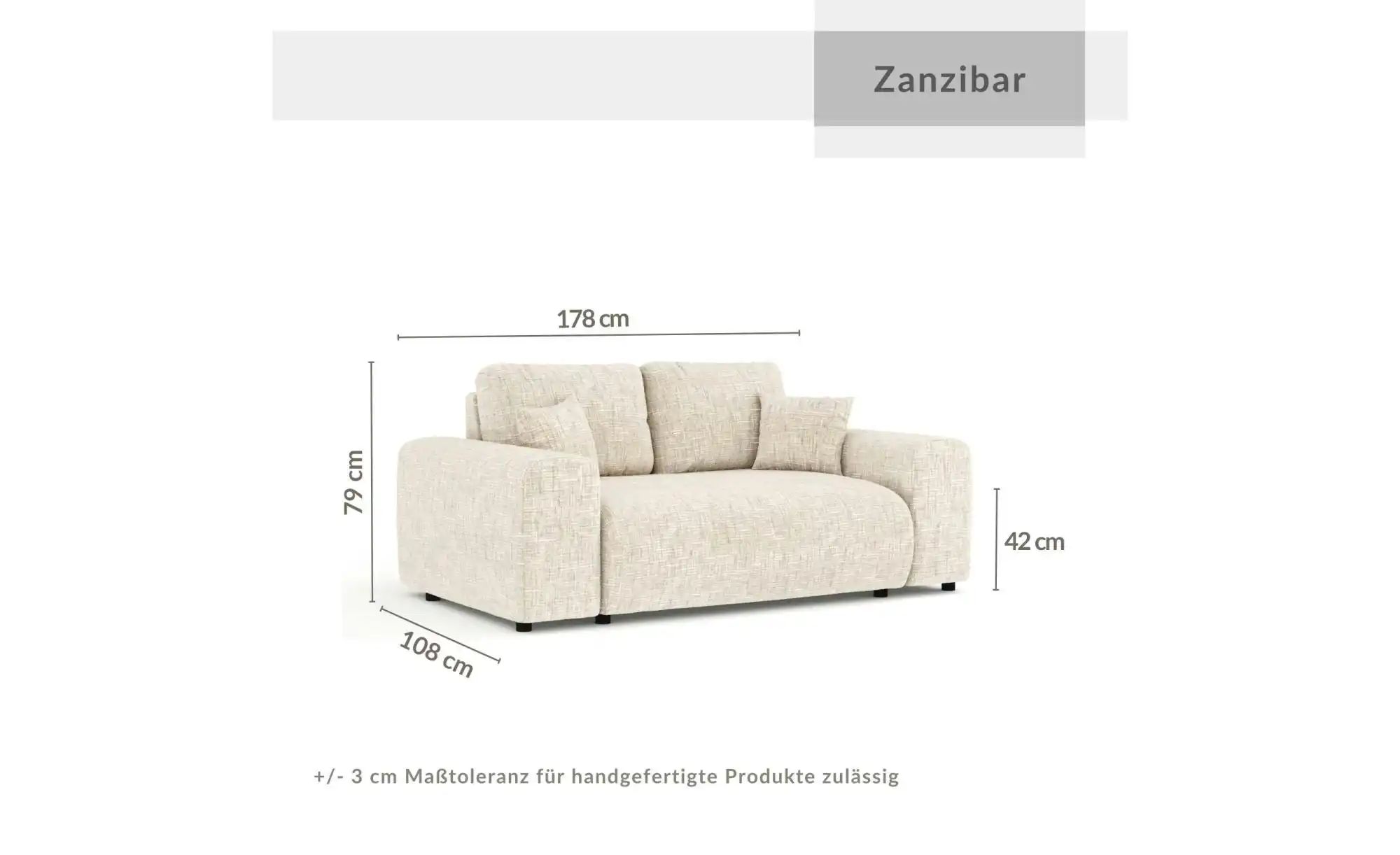 Einzelsofa   ¦ creme ¦ Maße (cm): B: 178 H: 79 Polstermöbel > Sofas > 2-Sit günstig online kaufen