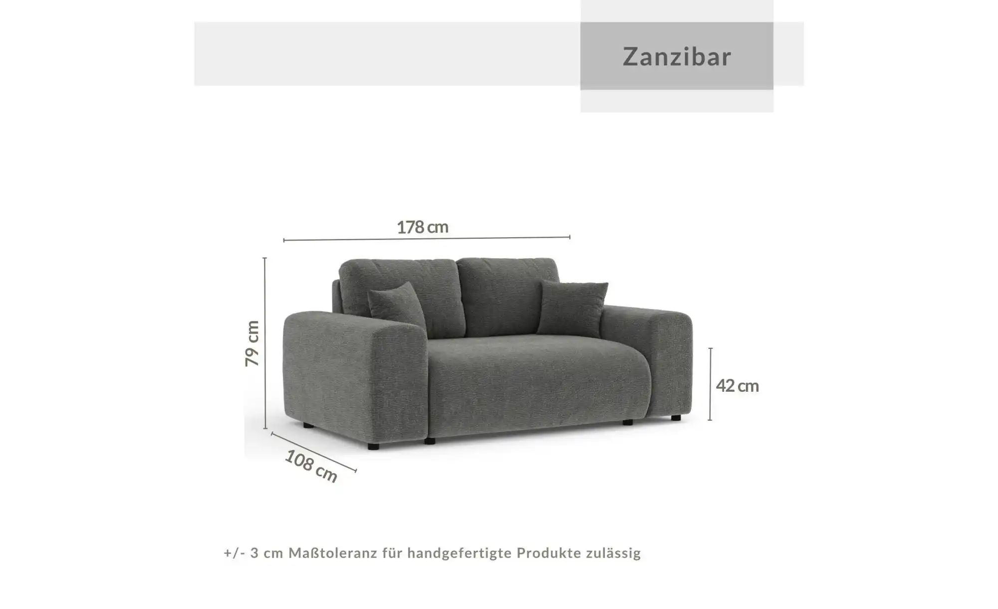 Thumbnail - Einzelsofa  Zanzibar ¦ grün ¦ Maße (cm): B: 178 H: 79 Polstermöbel > Sofas > 2-Sitzer - Höffner