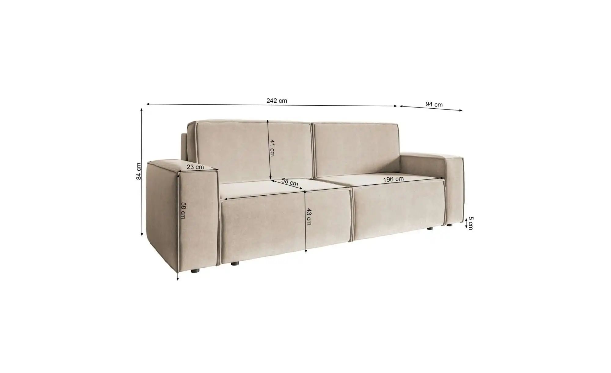 Thumbnail - Selsey Schlafsofa  Copertino ¦ creme ¦ Maße (cm): B: 242 H: 84 Polstermöbel > Sofas > 3-Sitzer - Höffner