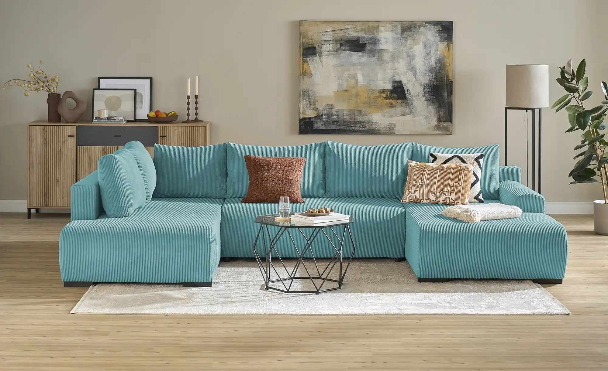 Thumbnail - smart Wohnlandschaft  Nelly ¦ türkis/petrol ¦ Maße (cm): B: 345 H: 85 T: 202.0 Polstermöbel > Sofas > Wohnlandschaften -...