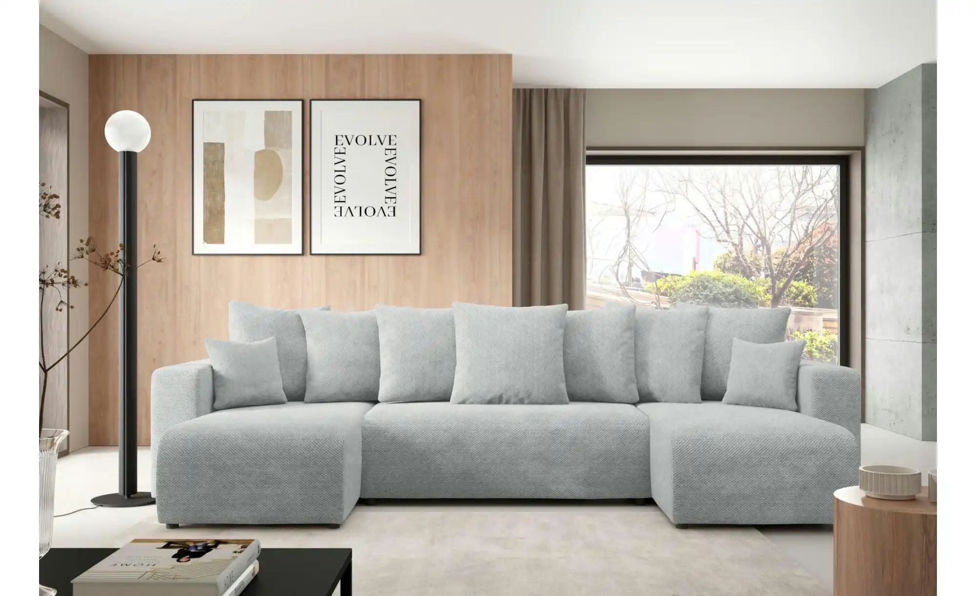 Thumbnail - Wohnlandschaft mit Schlaffunktion Evora ¦ grau ¦ Maße (cm): B: 318 H: 88 Polstermöbel > Sofas > Schlafsofas - Höffner