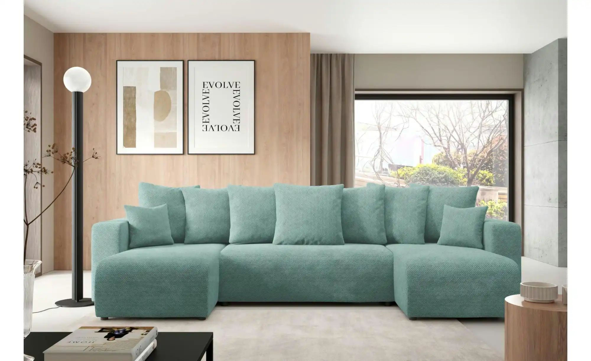 Wohnlandschaft mit Schlaffunktion Evora ¦ grün ¦ Maße (cm): B: 318 H: 88 Po günstig online kaufen