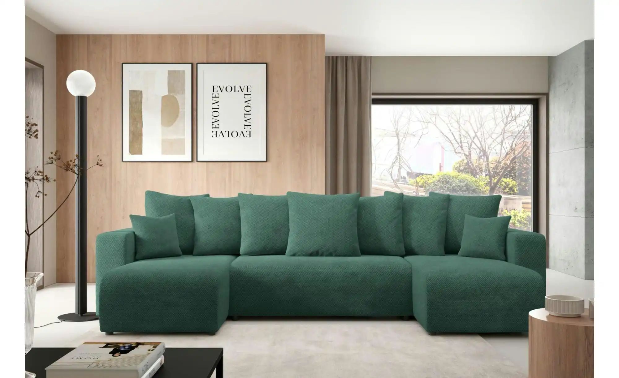 Wohnlandschaft mit Schlaffunktion Evora ¦ grün ¦ Maße (cm): B: 318 H: 88 Po günstig online kaufen