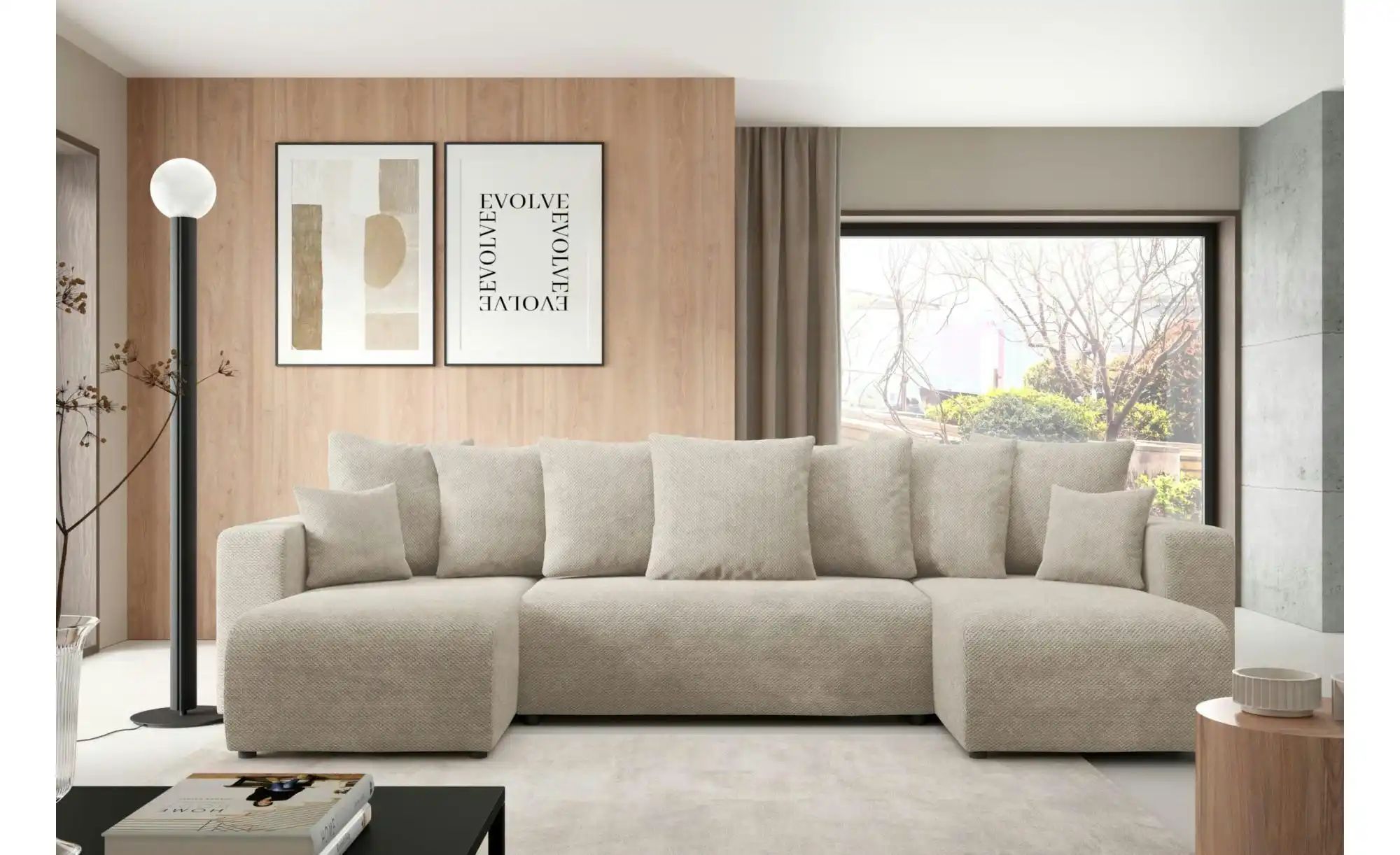 Wohnlandschaft mit Schlaffunktion Evora ¦ beige ¦ Maße (cm): B: 318 H: 88 P günstig online kaufen
