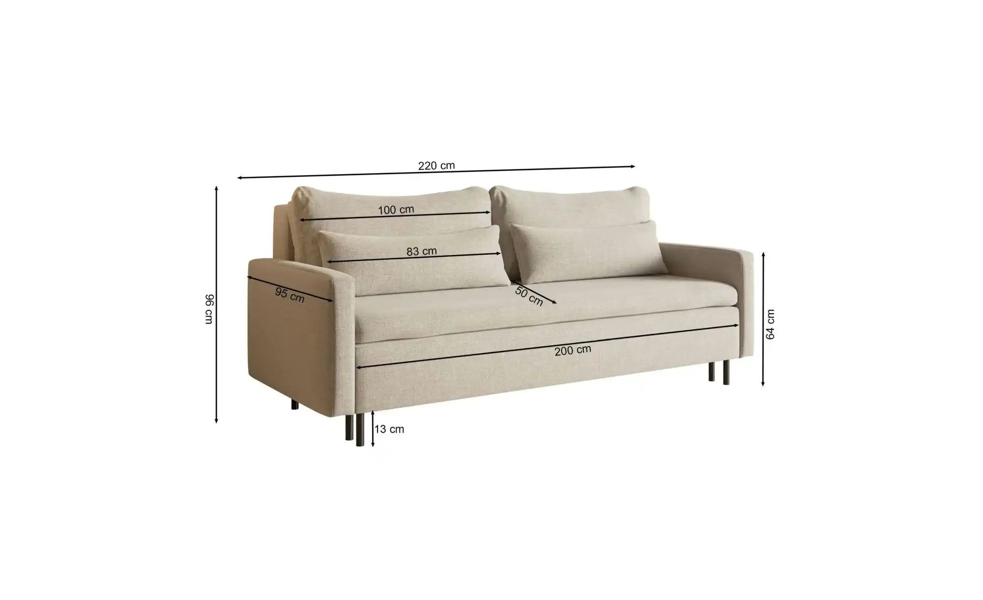 Thumbnail - Selsey Einzelsofa mit Schlaffunktion Umpro ¦ grau ¦ Maße (cm): B: 220 H: 96 Polstermöbel > Sofas > 3-Sitzer - Höffner