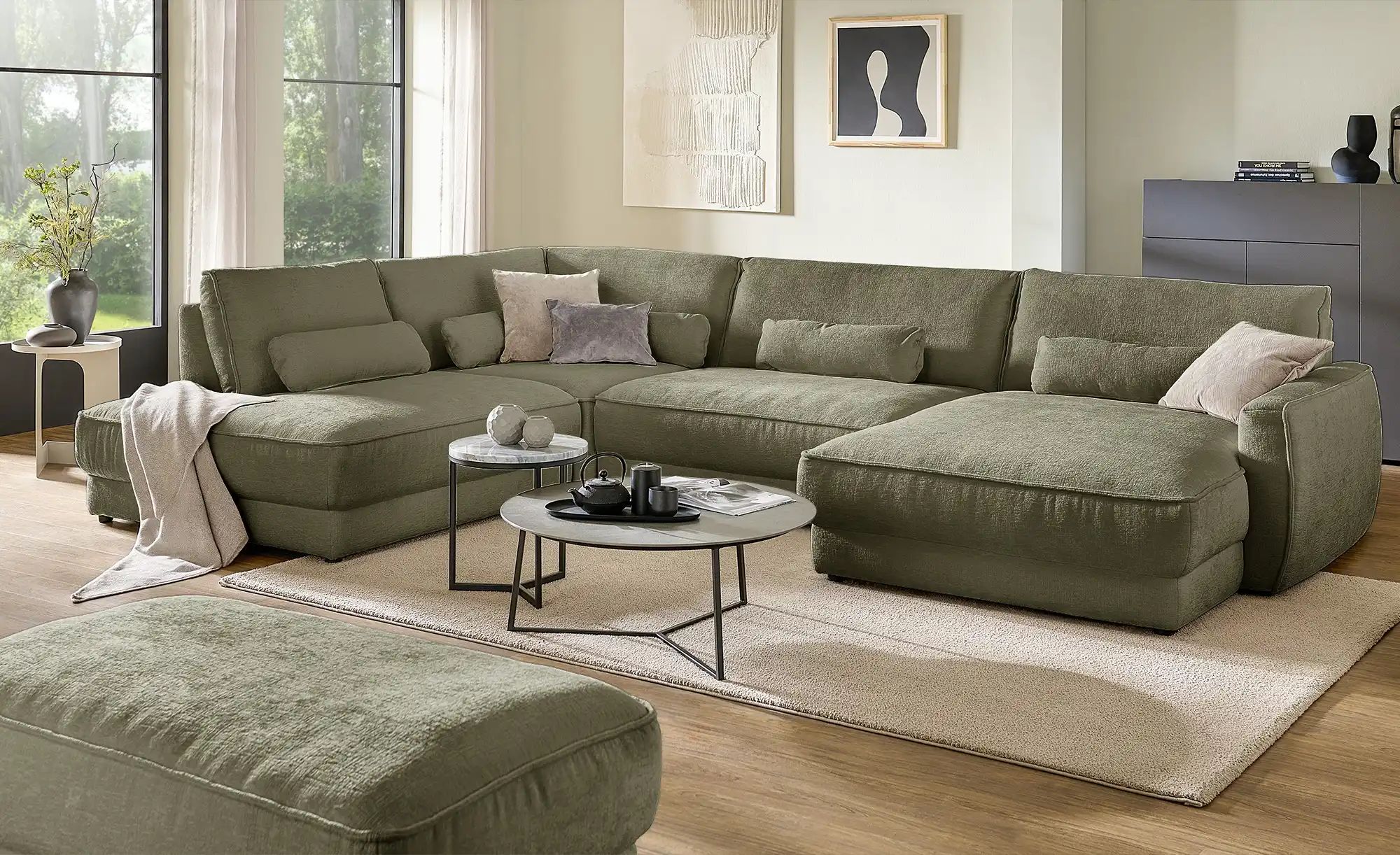 Thumbnail - Lounge Collection Wohnlandschaft Erion ¦ grün ¦ Maße (cm): B: 371 H: 83 T: 250.0 Polstermöbel > Sofas > Wohnlandschafte...