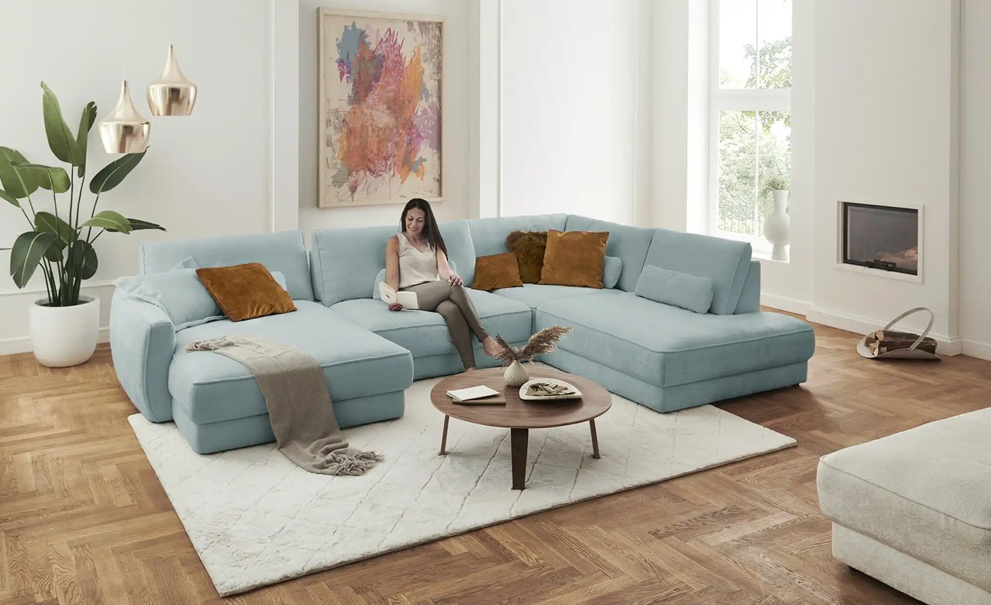 Thumbnail - Lounge Collection Wohnlandschaft  Erion ¦ blau ¦ Maße (cm): B: 371 H: 83 T: 250.0 Polstermöbel > Sofas > Wohnlandschafte...