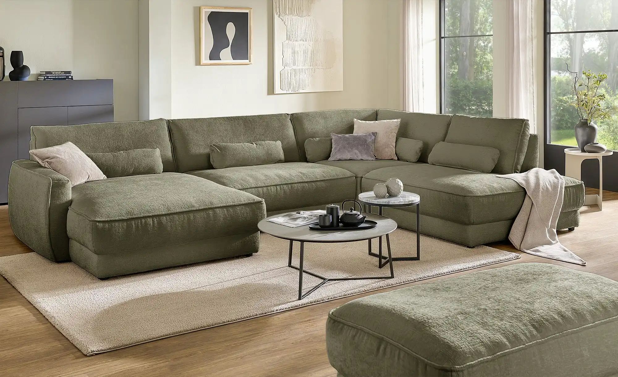 Thumbnail - Lounge Collection Wohnlandschaft Erion ¦ grün ¦ Maße (cm): B: 371 H: 83 T: 250.0 Polstermöbel > Sofas > Wohnlandschafte...