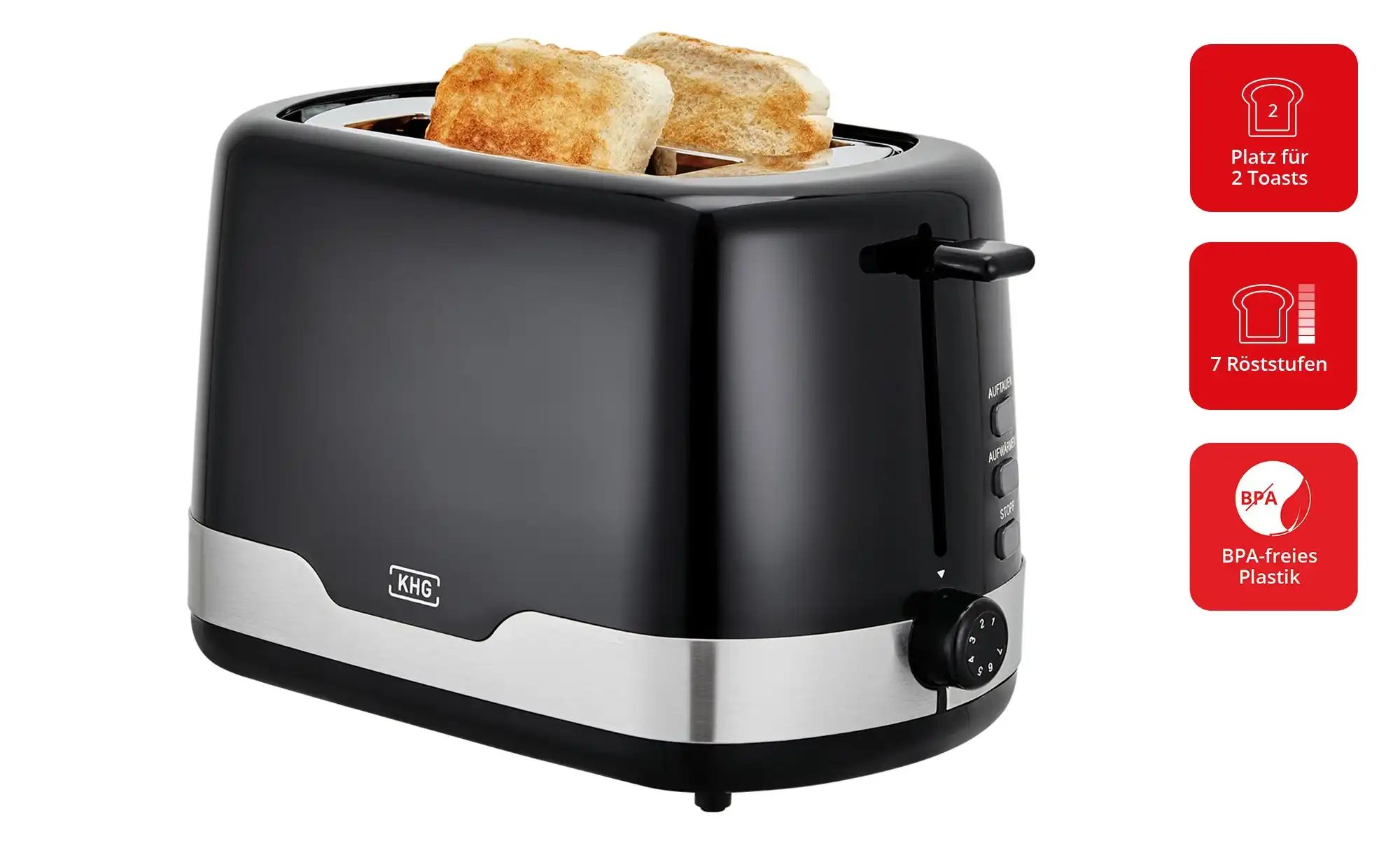 KHG Toaster  TO-857 SE2 ¦ schwarz ¦ Metall,Edelstahl,Kunststoff ¦ Maße (cm) günstig online kaufen