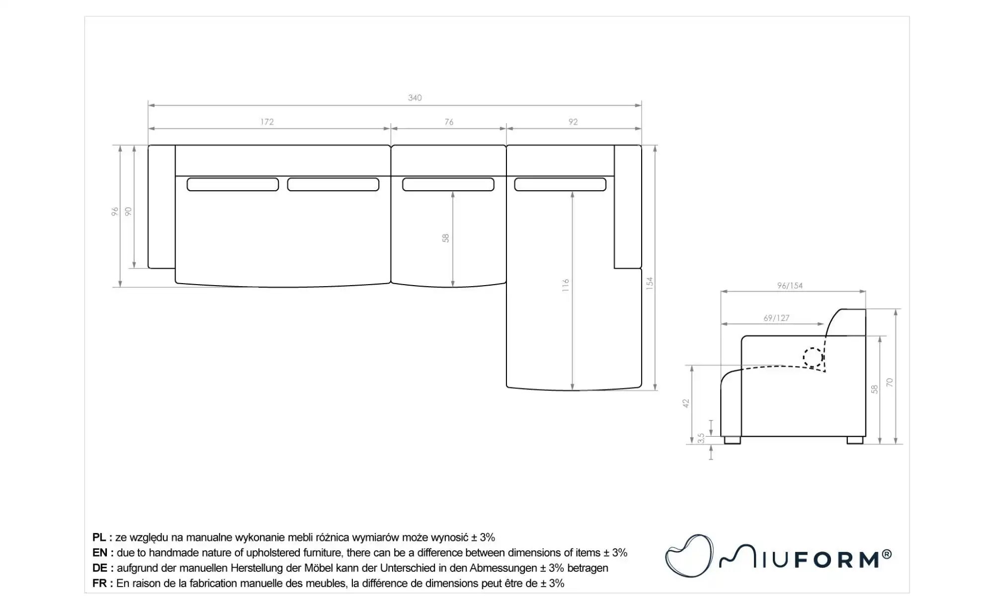 Thumbnail - Miuform Ecksofa modular Flex Felix ¦ grau ¦ Maße (cm): B: 340 H: 70 Polstermöbel > Sofas > Ecksofas - Höffner