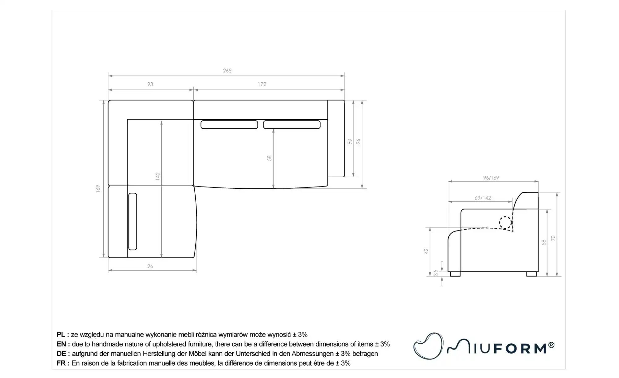 Miuform Ecksofa modular Flex Felix ¦ grau ¦ Maße (cm): B: 265 H: 70 Polster günstig online kaufen