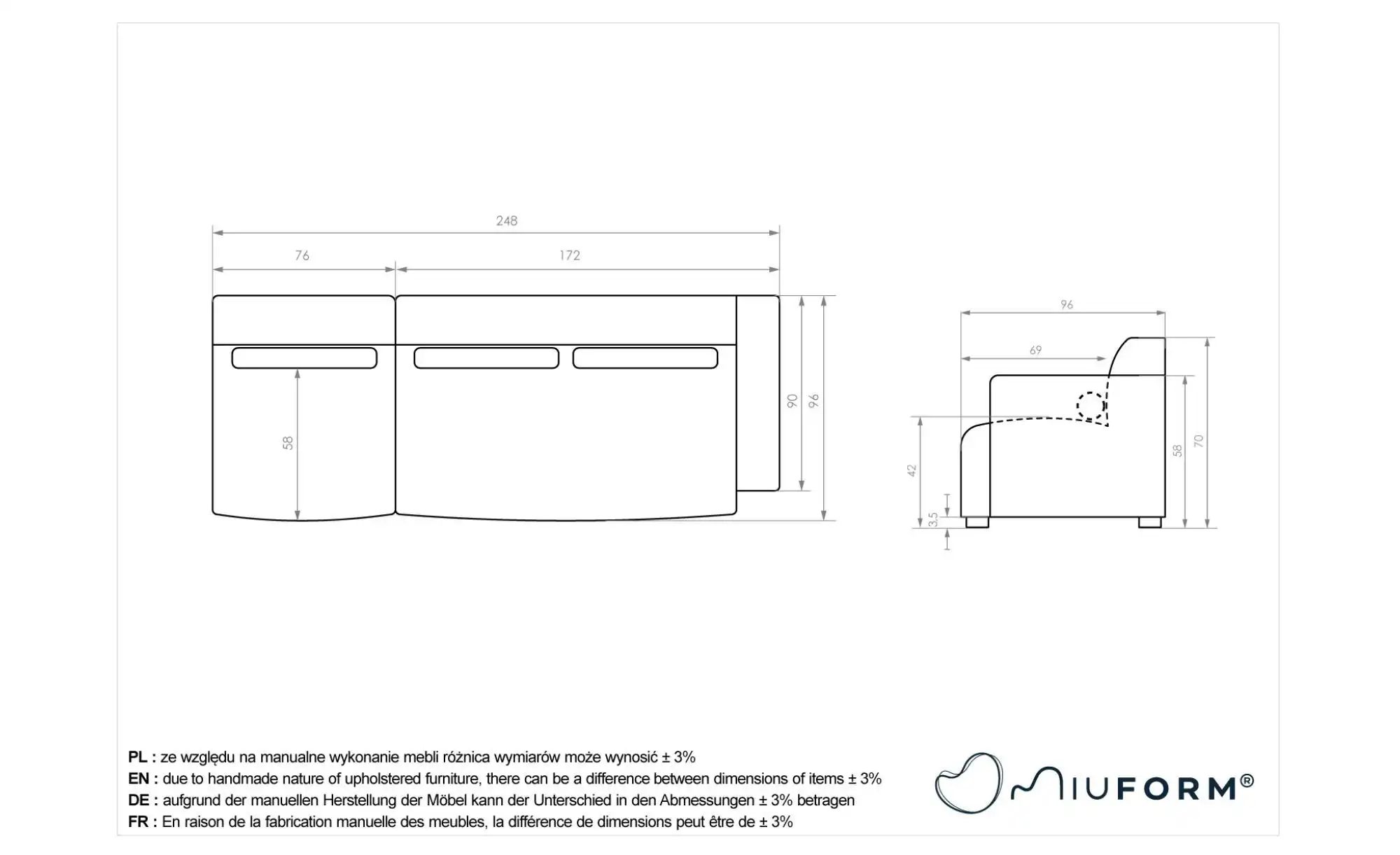 Miuform Einzelsofa modular Flex Felix ¦ grau ¦ Maße (cm): B: 248 H: 70 Pols günstig online kaufen