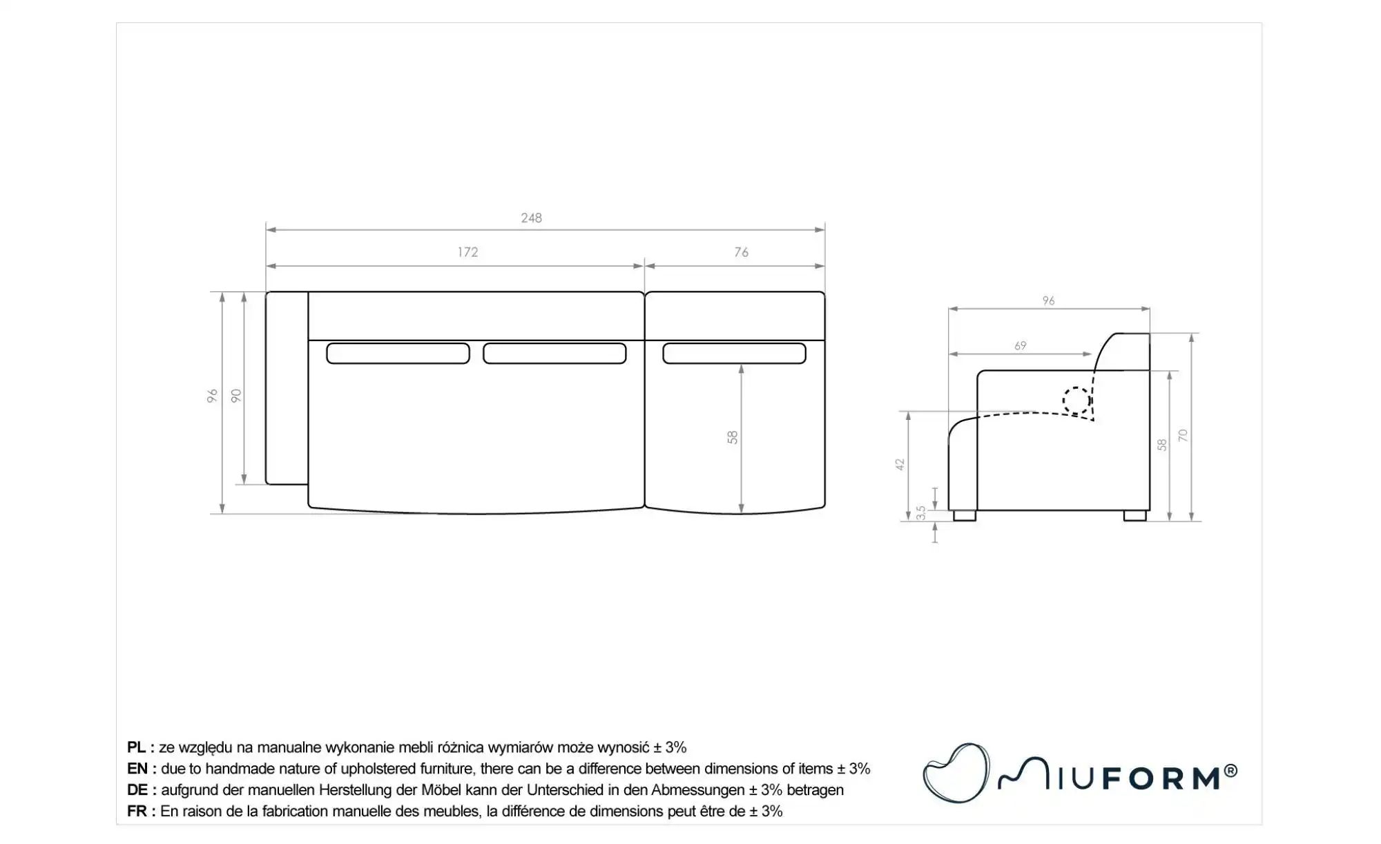 Thumbnail - Miuform Einzelsofa modular Flex Felix ¦ grau ¦ Maße (cm): B: 248 H: 70 Polstermöbel > Sofas > 3-Sitzer - Höffner